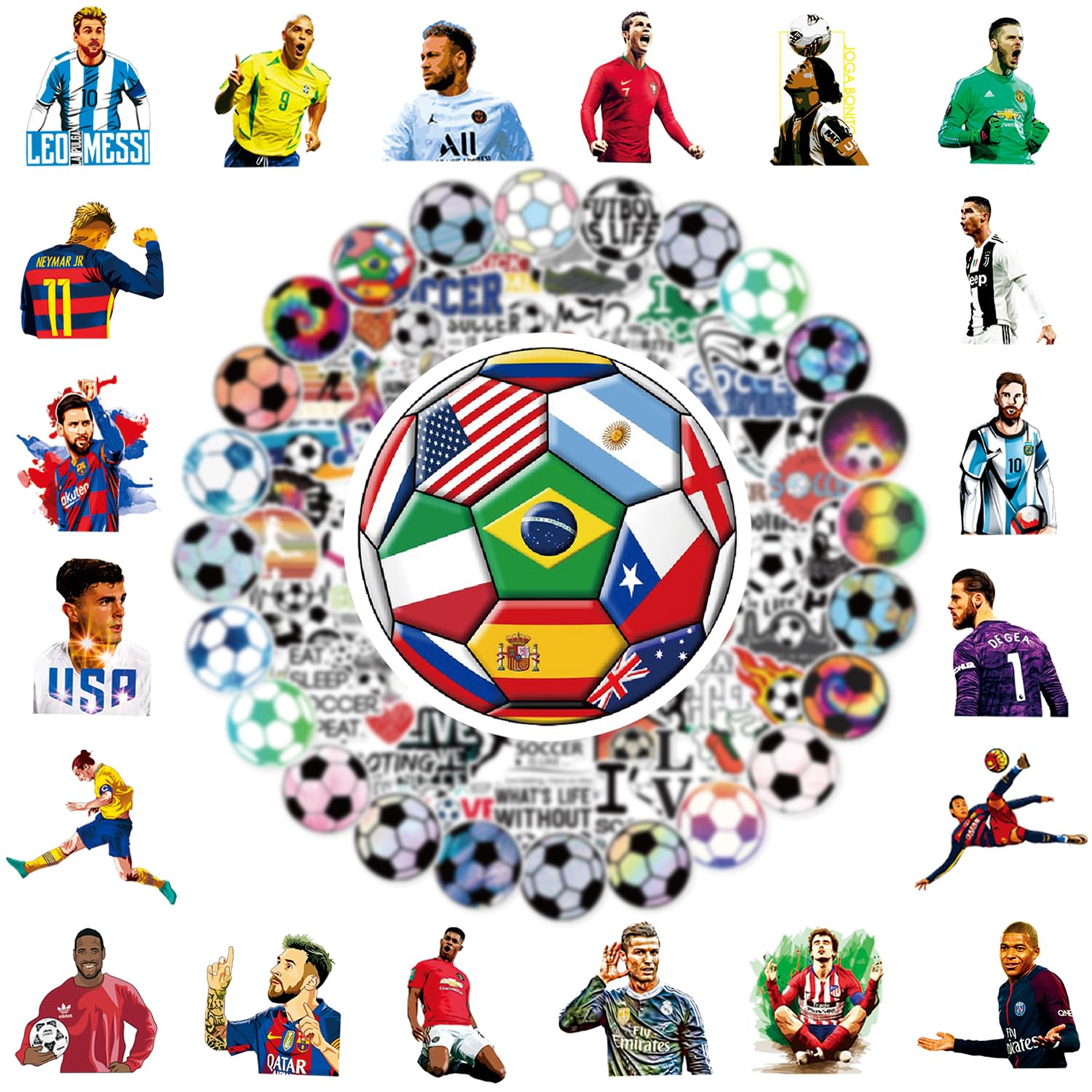 150 Pcs World Cup Football Soccer Stickers Soccer Sports Stickers Vinyl Waterproof Sticker Graffiti Decals Soccer Gifts For Wate
