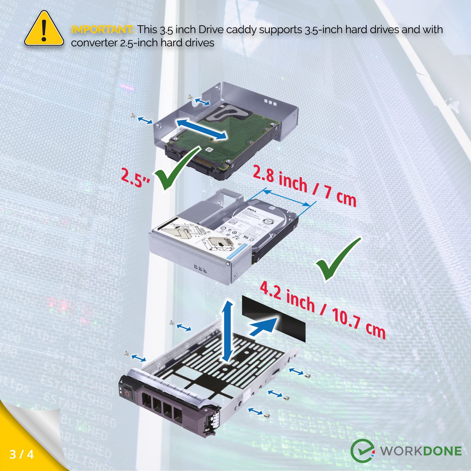 Workdone 3 Pack   3.5 Inch Hard Drive Caddy With 2.5 Inch Hdd Adapter   Compatible For Dell Poweredge Selected 13Th 11Th Gen. Se