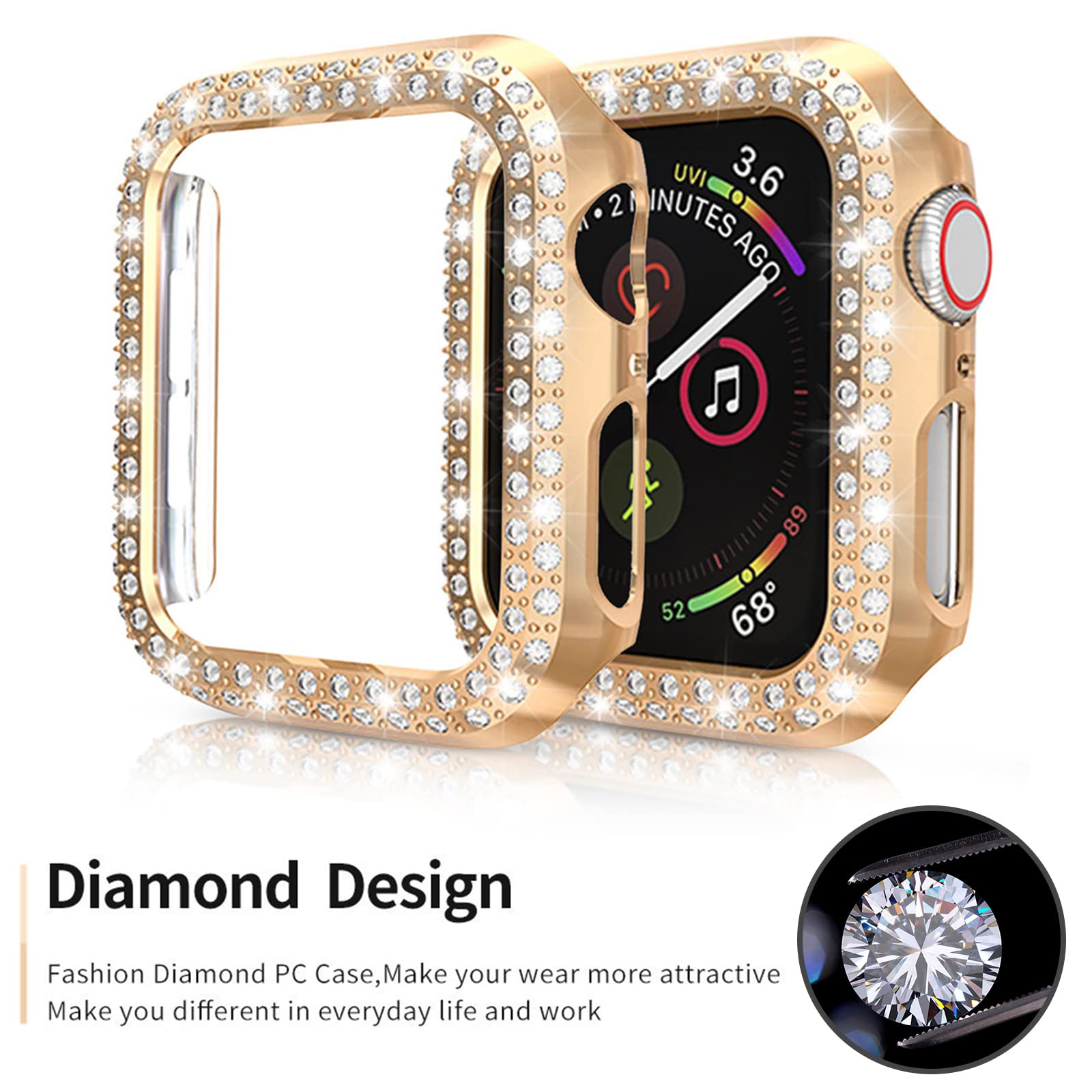 Richone 5Pack Protector Case Compatible With Apple Watch Se Series 6 5 4 44Mm Cover, Double Row Bling Crystal Diamonds Protectiv