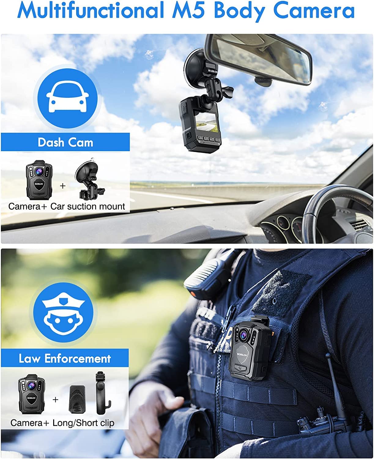 Boblov M5 2K Police Body Camera, Gps Enabled &1440P Body Mounted Cam, 256G Body Cam Built In 4200Mah Battery,15Hours Record, Ip6