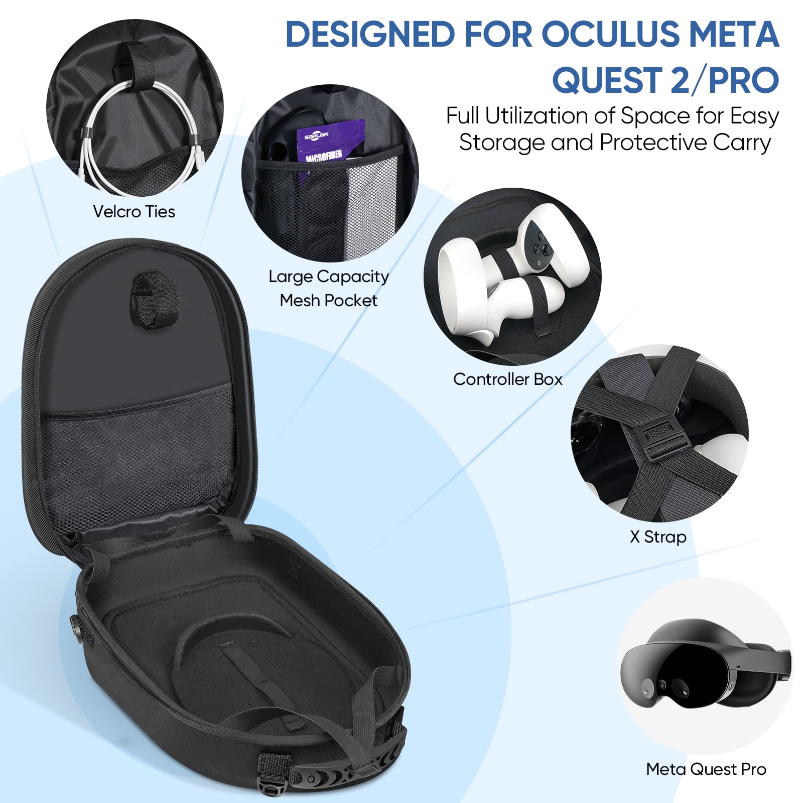 Carrying Case For Oculus Meta Quest 2/Quest Pro And Accessories, Expandable Capacity Generic Compatible With Kiwi Design/Bobovr
