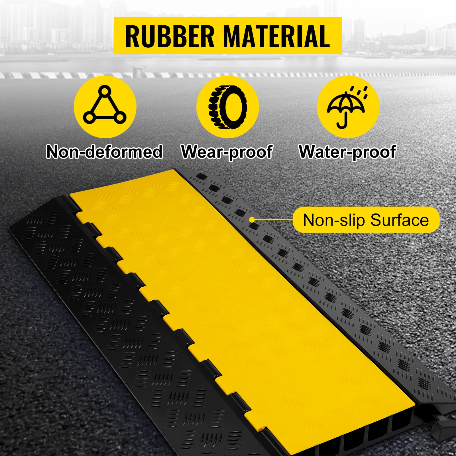 Vevor 5 Channel Cable Protectors Extreme Rubber Cable Ramps Heavy Duty Protective Cable Wire Cord Ramp Driveway Rubber Traffic S