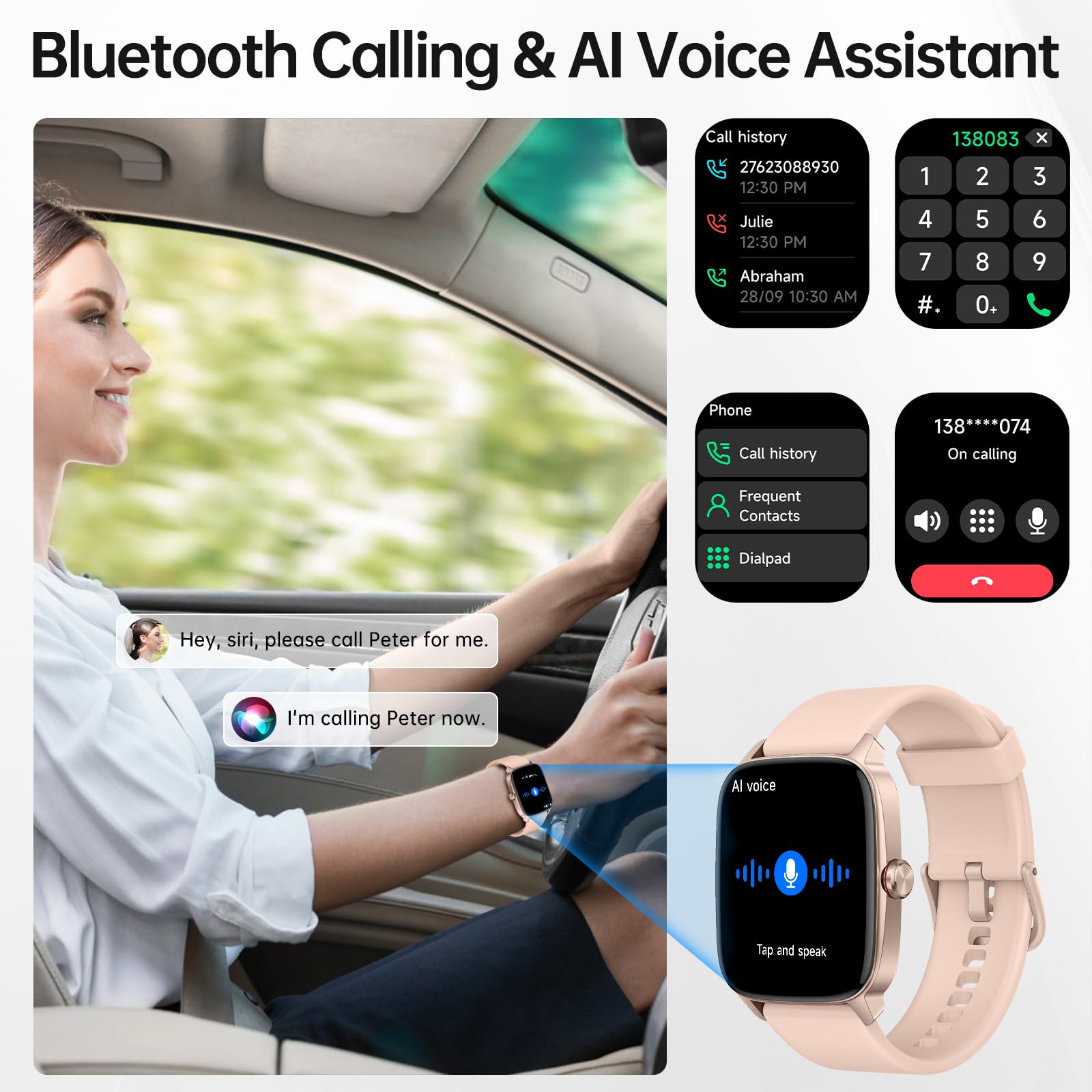 Smart Watch For Men Women With Bluetooth Call & Ai Voice, 1.85 '' Hd Fitness Tracker With Heart Rate Spo2 Sleep Monitor, 100+ Sp