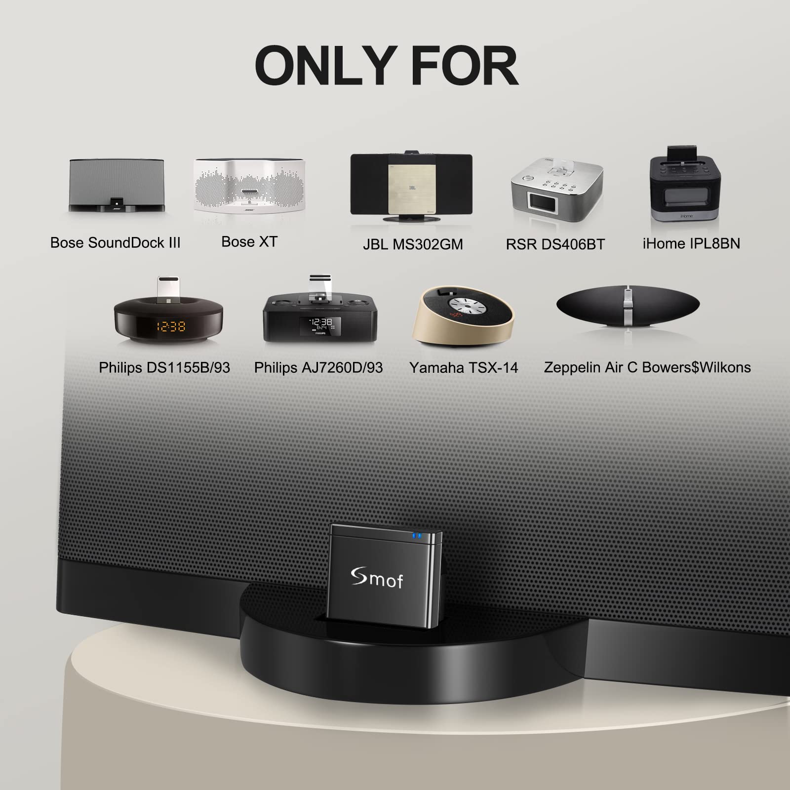 Smof 8 Pin Bluetooth Adapter Receiver,Wireless Bluetooth For Ipod Iphone Music Docking Stations,Bluetooth Adapter For Old Speakers Link Iphone/Android(Not Suitable For Cars)