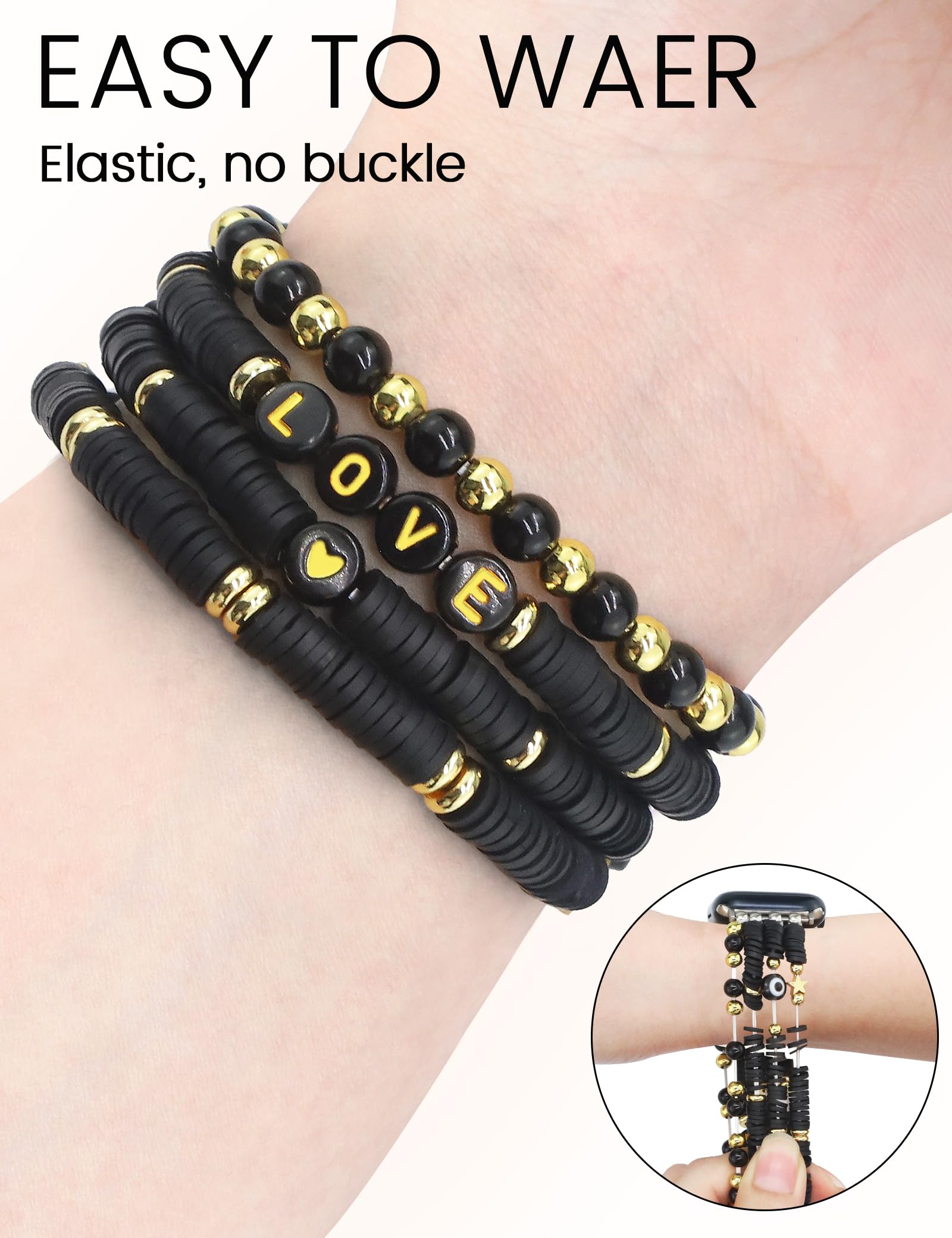 Jr.Dm Beaded Bracelet Compatible With Apple Watch 40Mm 38Mm 41Mm 44Mm 42Mm 45Mm 46Mm For Women, Cute Stretchy Gold Handmade Jewe