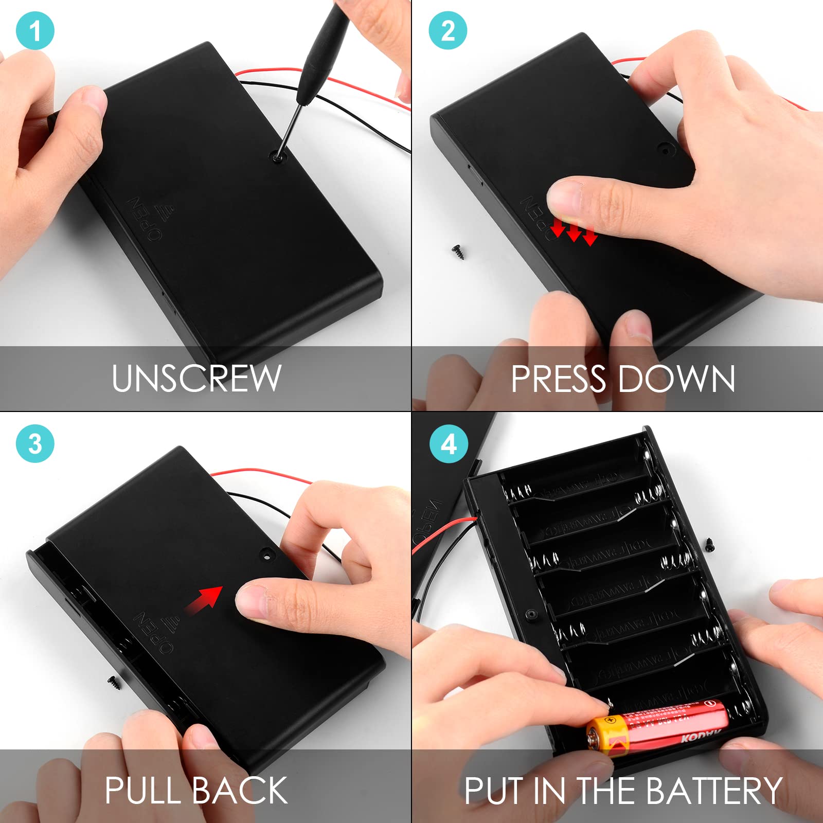 Linkidea 12V Battery Case With Switch, 8 X Aa 12V Batteries Holder Box With Wired Leads And On/Off Switch (2 Pack)