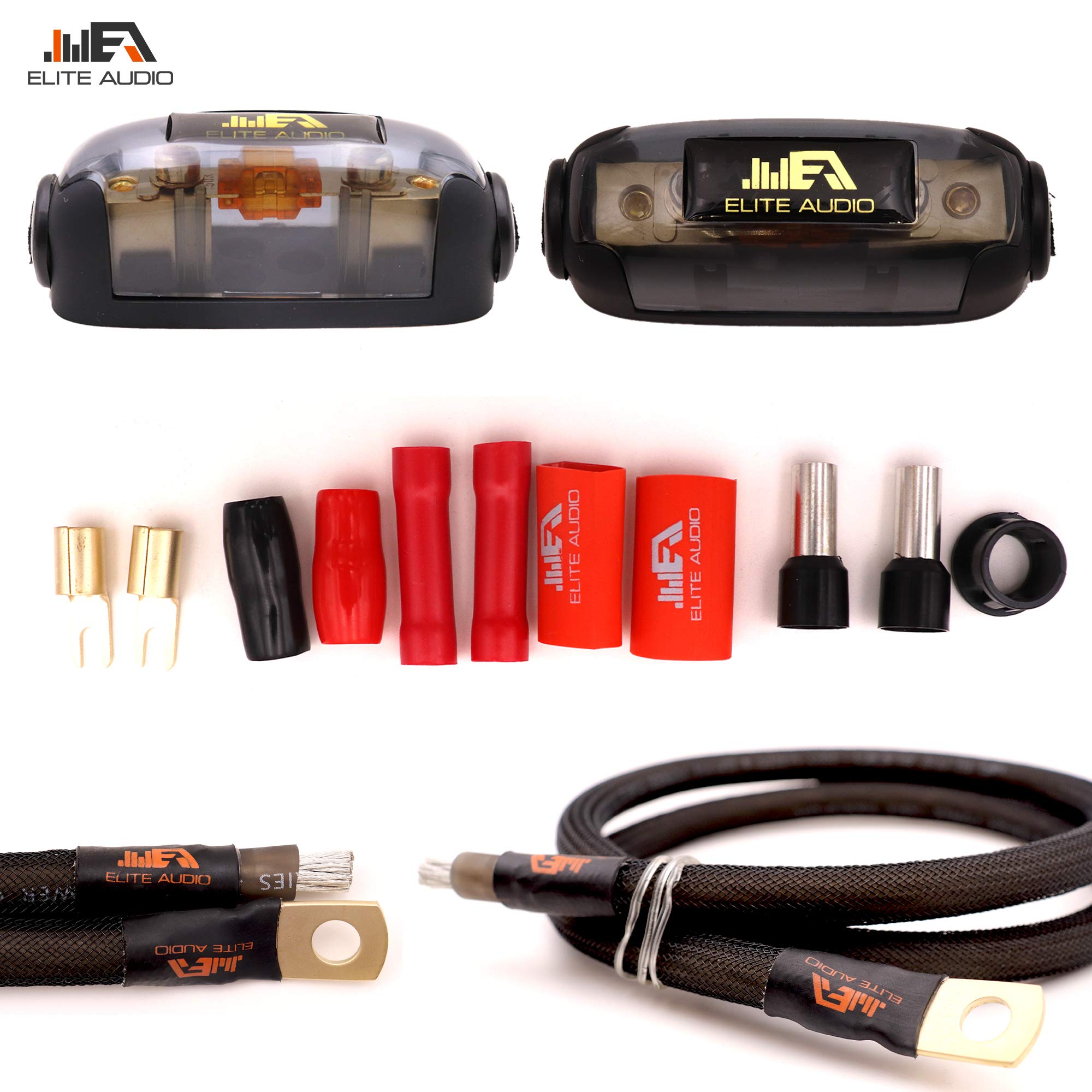 Elite Audio Ea Prok4 Pro Amplifier Wiring Kit   4000W Max Power, Oxygen Free Copper Cables, Brass Anl Fuse Holder, 4 Gauge