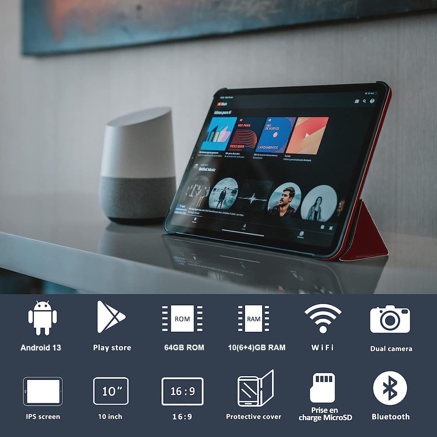 2024 Newest Tablet 10 Inch Android 13 Octa Cores 10Gb Ram 64Gb Rom (Tf 1Tb), Wifi 5G, Bluetooth 5.0, Gps, Otg, Type C, 8Mp+5Mp,