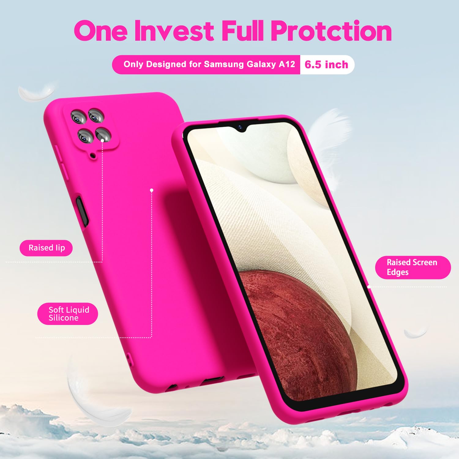 Oakxco For Samsung Galaxy A12 Phone Case Liquid Silicone Grip, Cute Thin Slim Soft Rubber Tpu Plain Smooth Gel Matte Protective