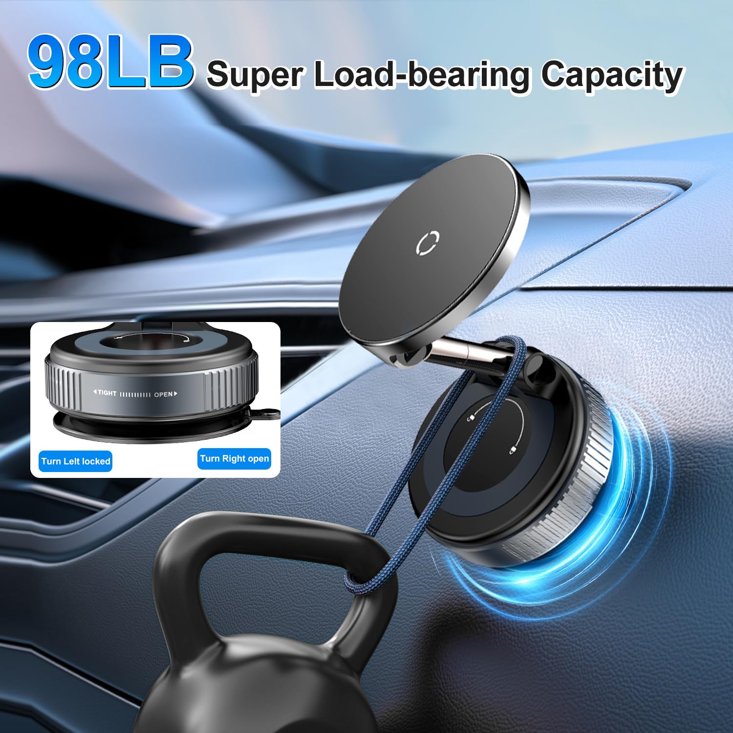 Alafly 15W Fast Charging Magnetic Car Phone Holder [New Elastic Suction Cup] 360 Adjustable Wireless Charger Car Mount For Magsa