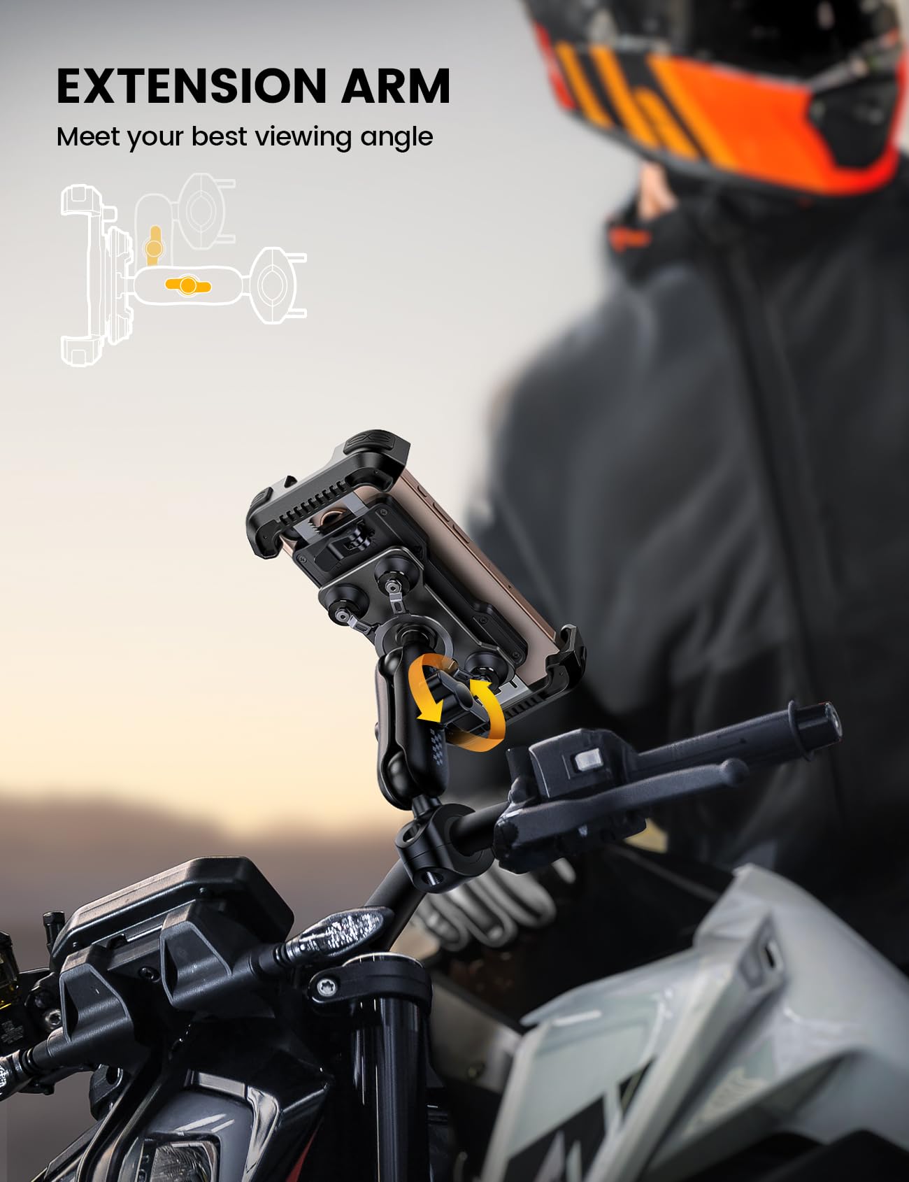 Aomiker Motorcycle Phone Mount Holder - [Metal Extension Arm] [Dual Vibration Dampener] Motorcycle Cell Phone Mount, Bike Phone