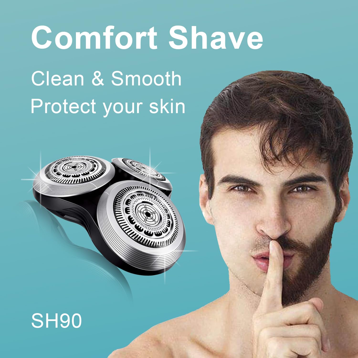 Durimi SH90 Replacement Rotary Heads for Philips Norelco Shavers Series 9000 - Metal Wheel Buckle & Double-Layer Precision Blades, Black