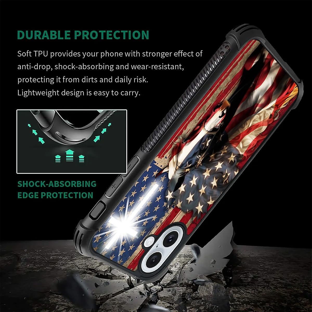 Fkbrcl4U For Iphone 16 Case, Red American Flag Horse Cross Pattern Graphic Design Girl Boy Soft Silicone Hard Acrylic Shock Prot