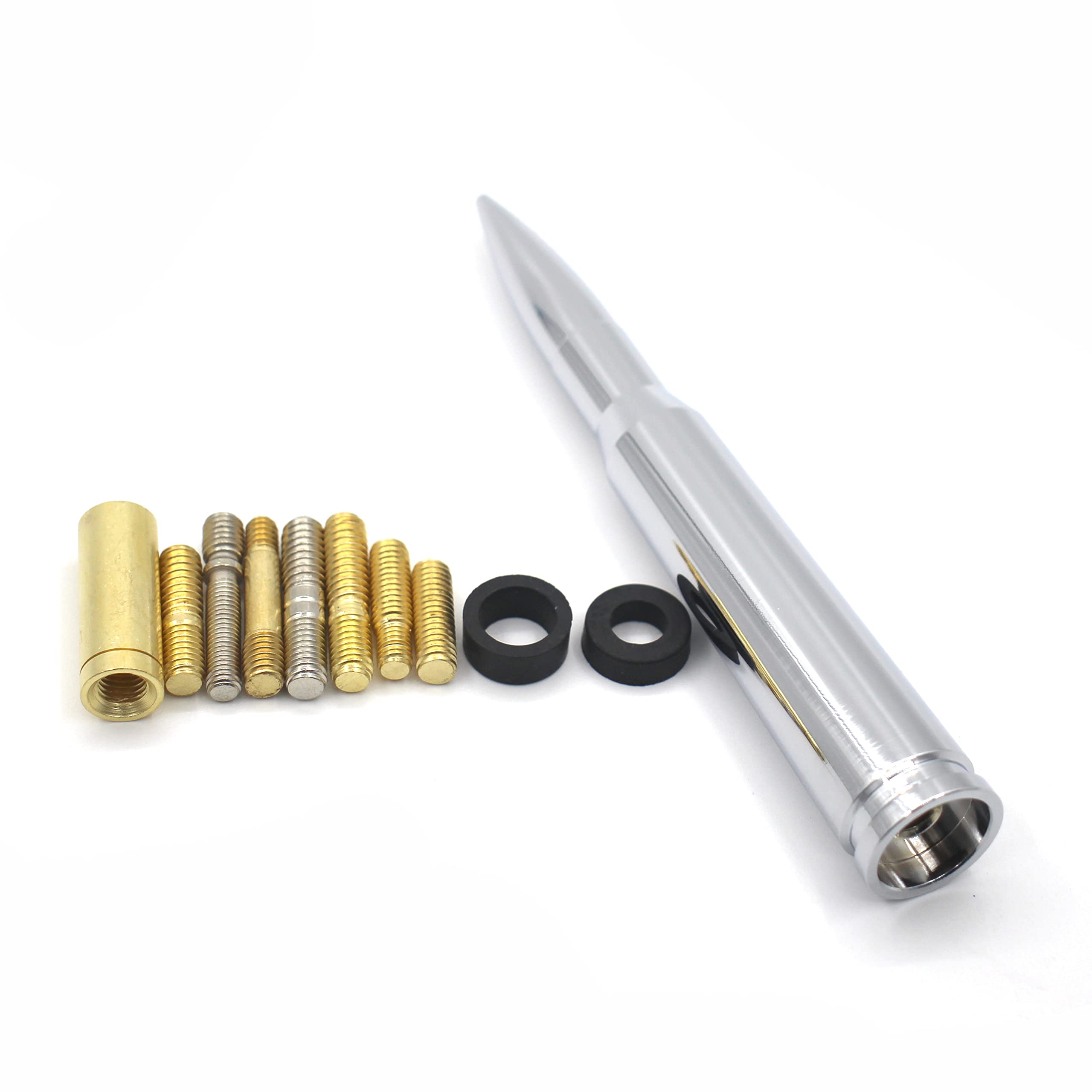 Chrome Stubby Antenna Mast 50 Cal Fit For Car Track Antenna Delete Replacement, Ford F150 F250 F350 Ram 1500 2500 Gmc Denali Chevy Pick Up