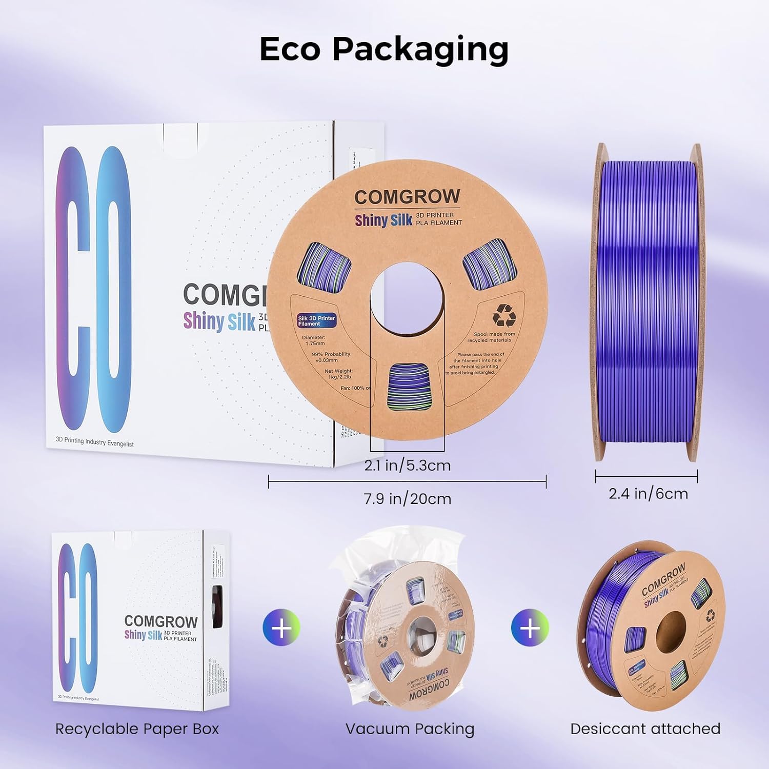 Comgrow Silk Shiny Blue Purple And Yellow 3D Printer Filament, Comgrow 3D Printing Materials Silk Pla 1.75Mm, 3D Printing Filame