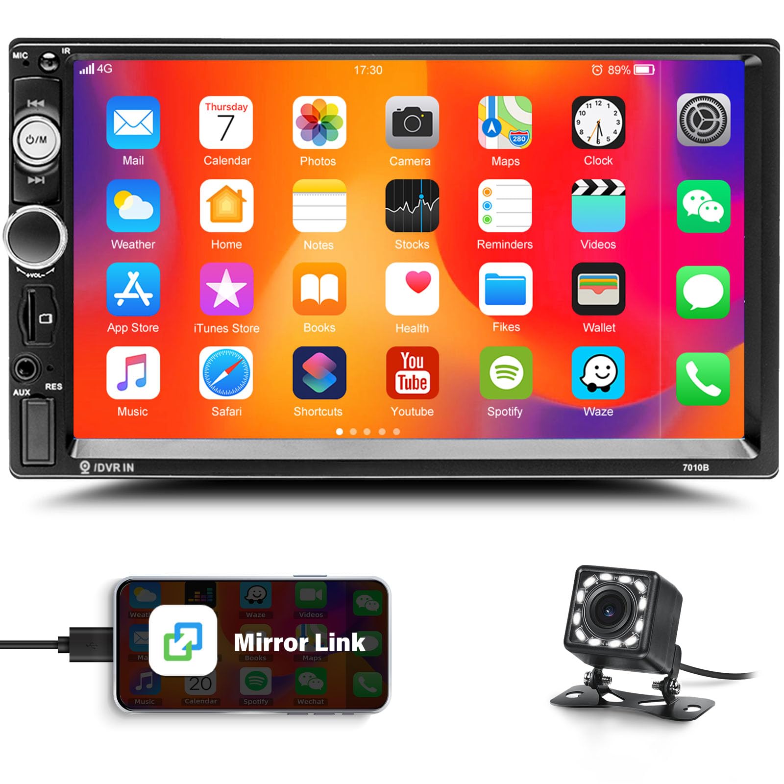 Double Din Bluetooth Car Stereo 7 Inch Car Mp5 Player Digital Touch Screen Display Multimedia Fm Radio Receiver Usb/Aux In/Sd In 2 Din Autoradio Phone Mirror Link Support Backup Camera+Remote Control