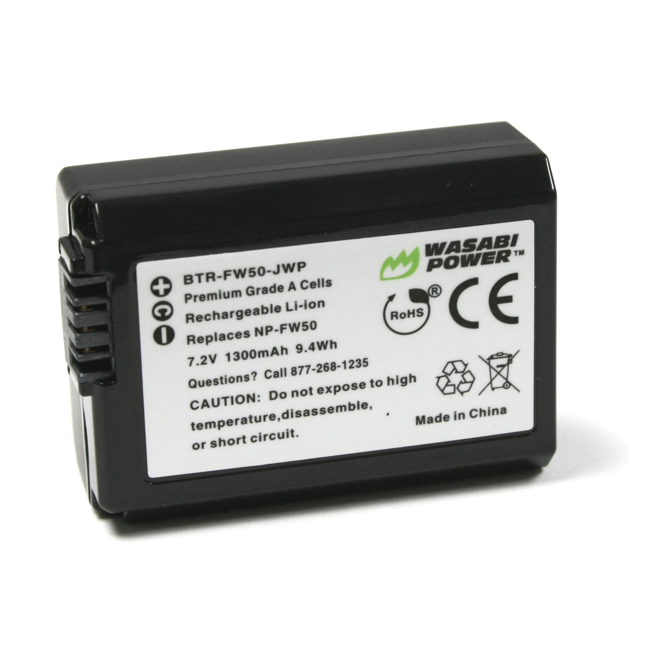 Wasabi Power Battery for Sony NP-FW50 (Compatible with ZV-E10, Alpha a7, a7 II, a7R, a7R II, a7S, a7S II, a5000, a5100, a6000, a