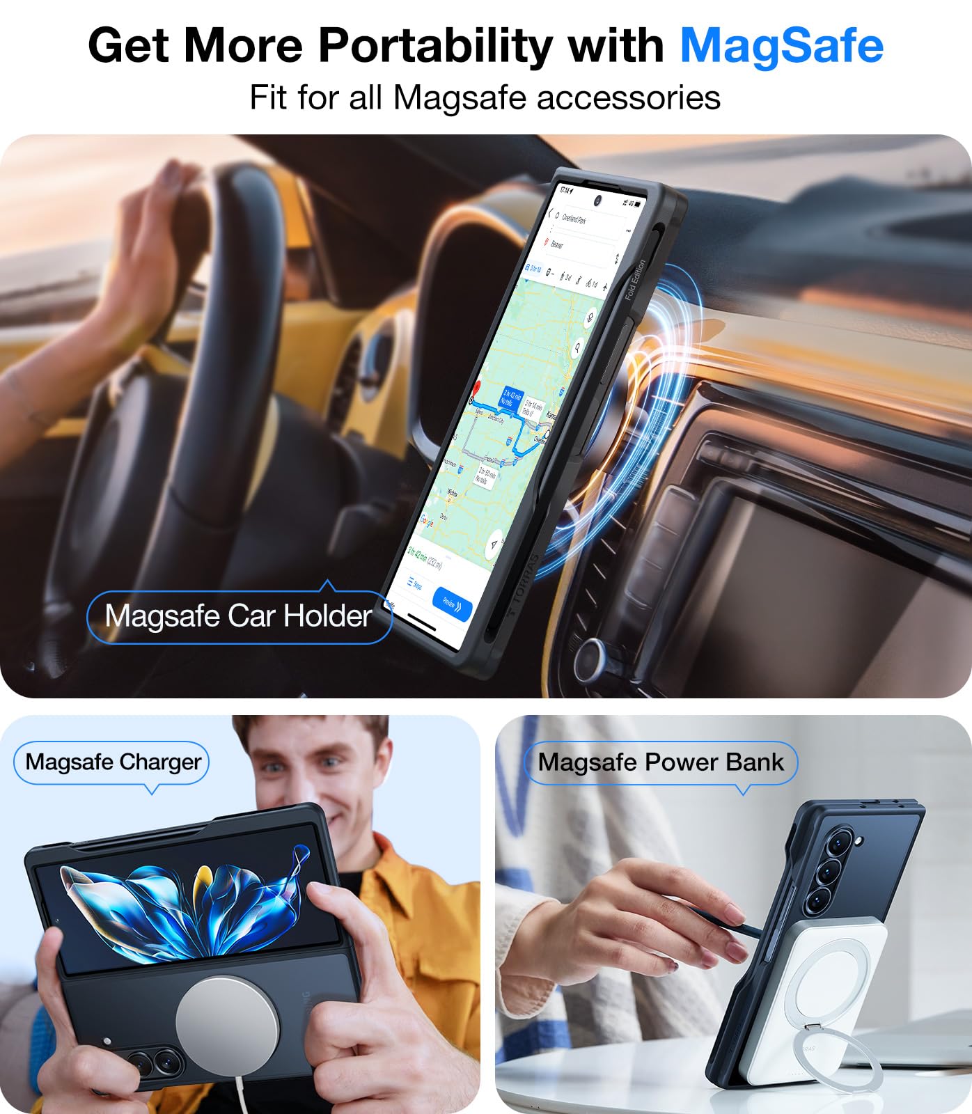 Torras Upgraded Magnetic Shockproof For Samsung Galaxy Z Fold 6 Case With S Pen Holder, [Fit For Magsafe] [Screen Protector Adde