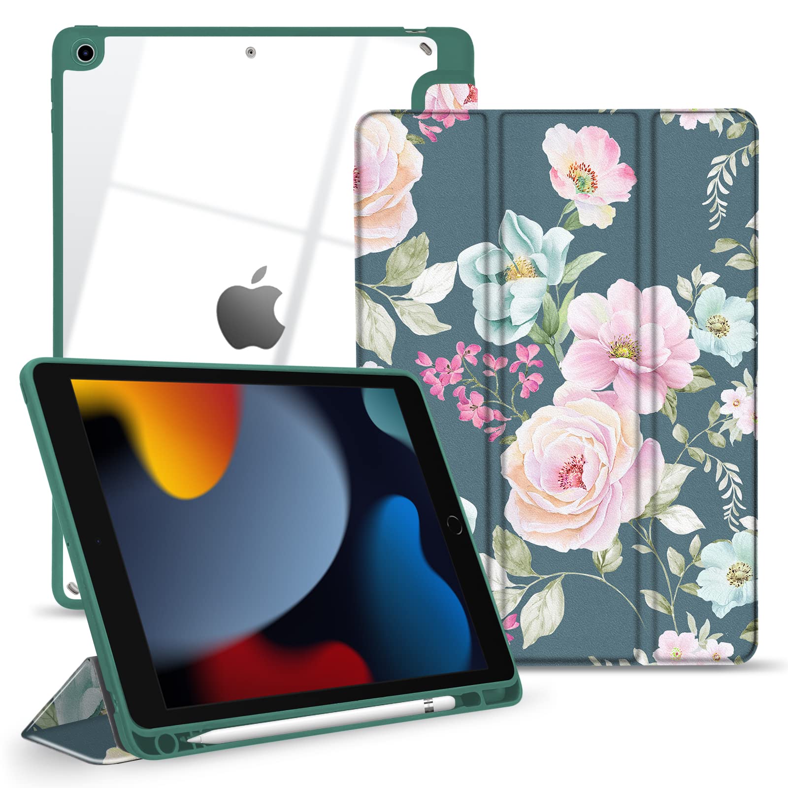 TopPerfekt Hybrid Slim Case for iPad 9th / 8th / 7th Generation (2021/2020 / 2019) 10.2 Inch - [Built-in Pencil Holder] Shockpro
