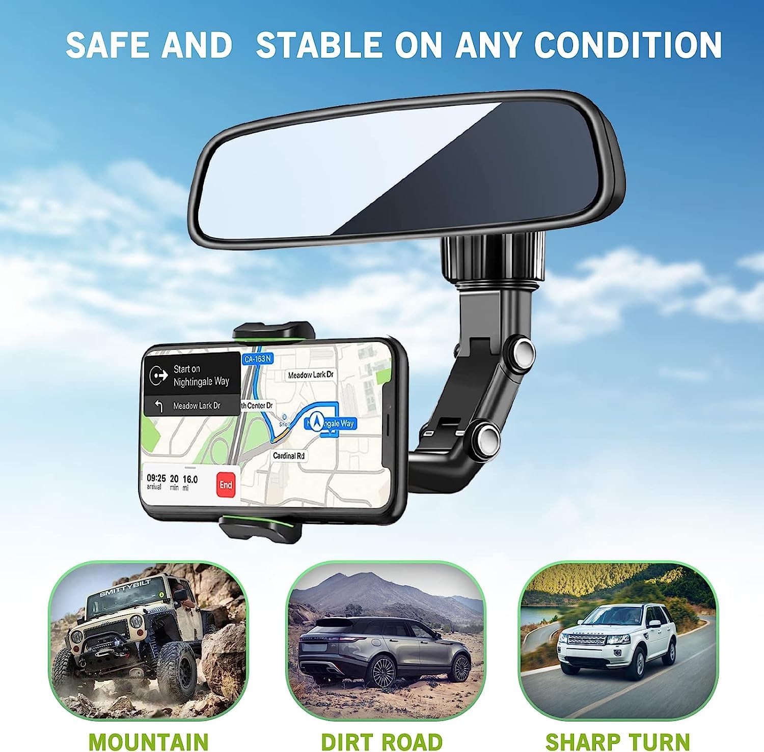 Banhey Rearview Mirror Phone Holder For Car 360 Rotatable And Retractable Car Phone Holder With Adjustable Length Upgraded Multi