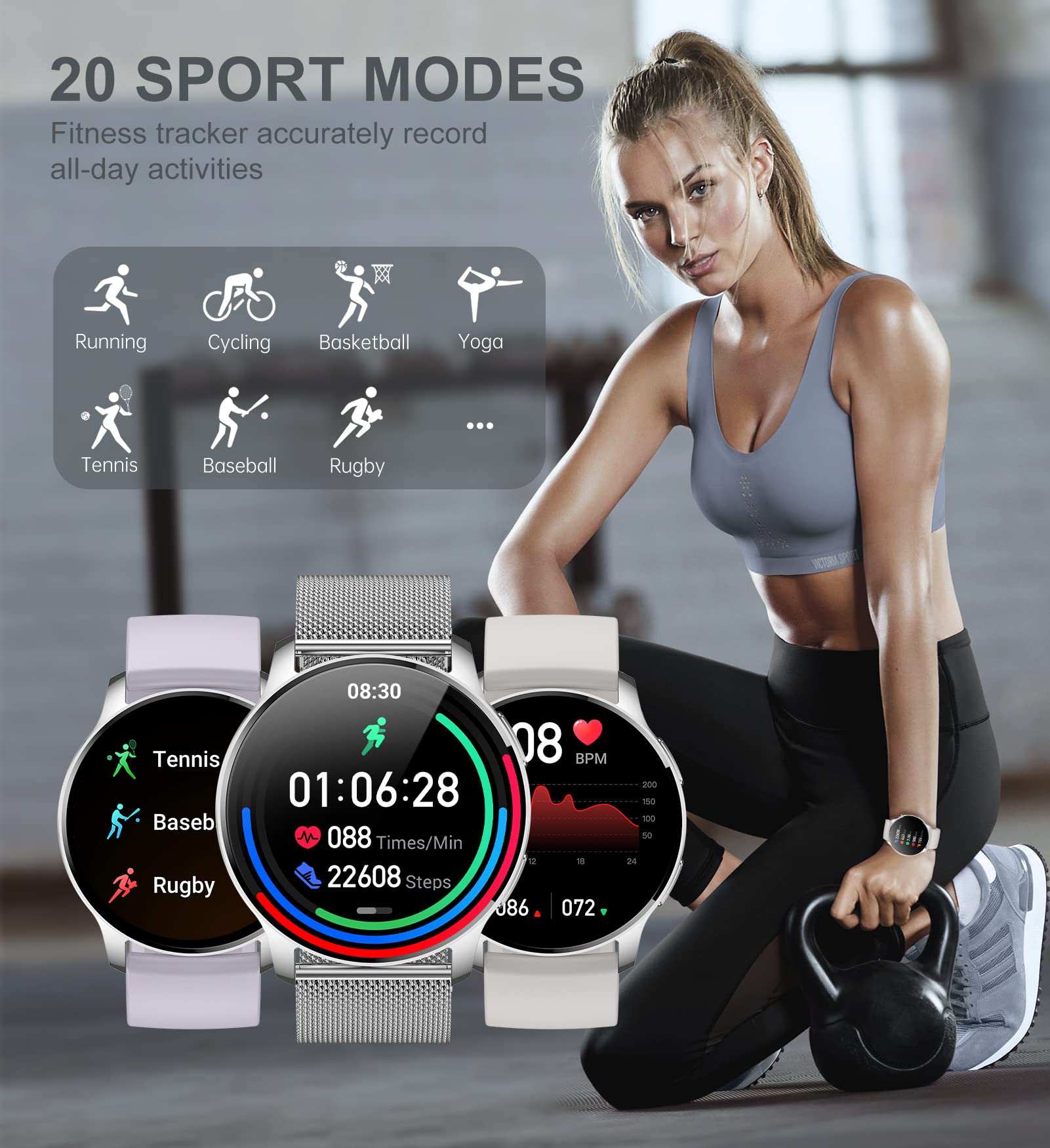 Smart Watch For Women (Answer/Make Call), Fitness Tracker For Android And Ios Phones Waterproof Smartwatch With 1.32'' Hd Full T