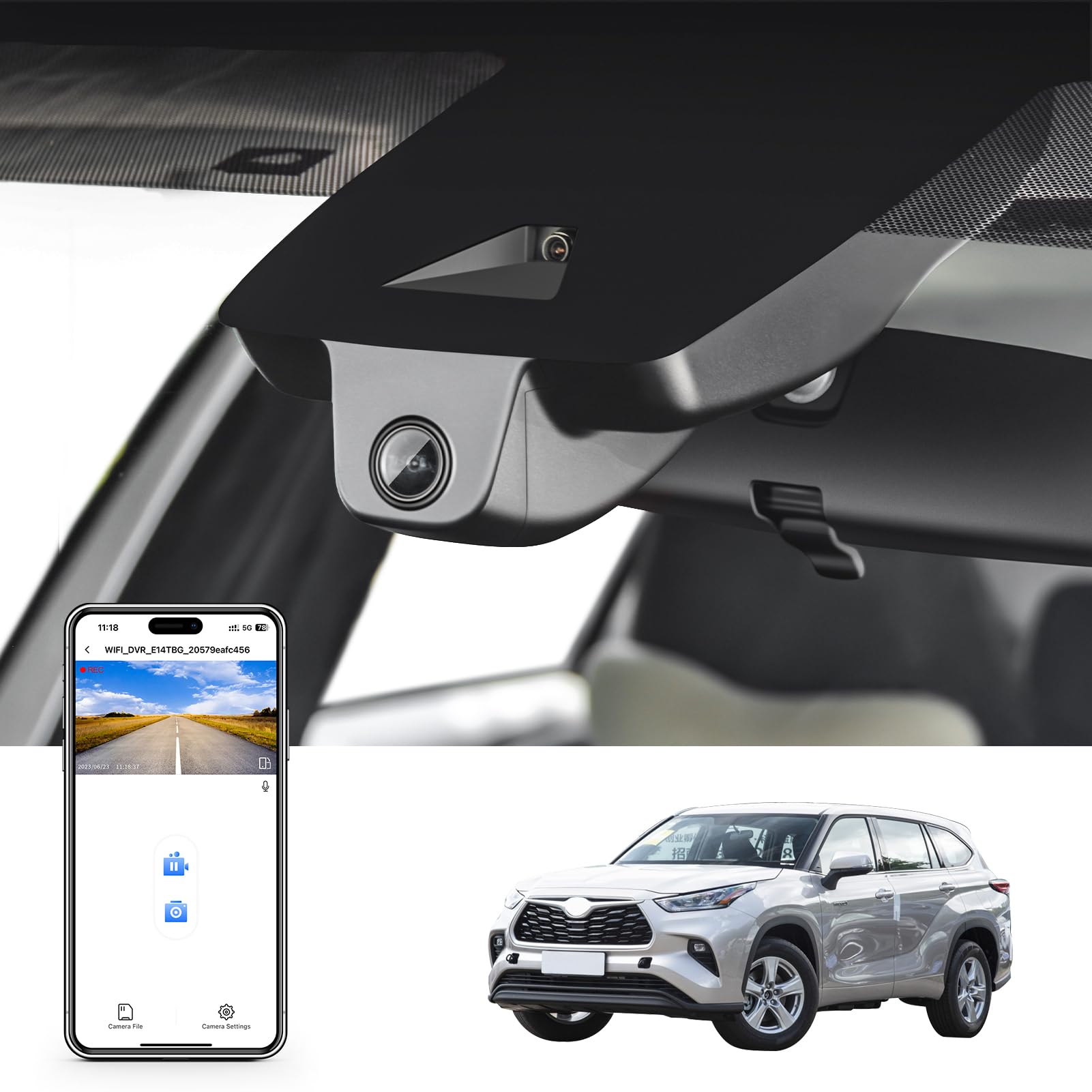 Mangoal 4K Dash Cam Custom Fit For Toyota Highlander & Hybrid Gen4 Ux70 2020 2021 2022 2023 2024 (Model A), E Limited L Xle Xse