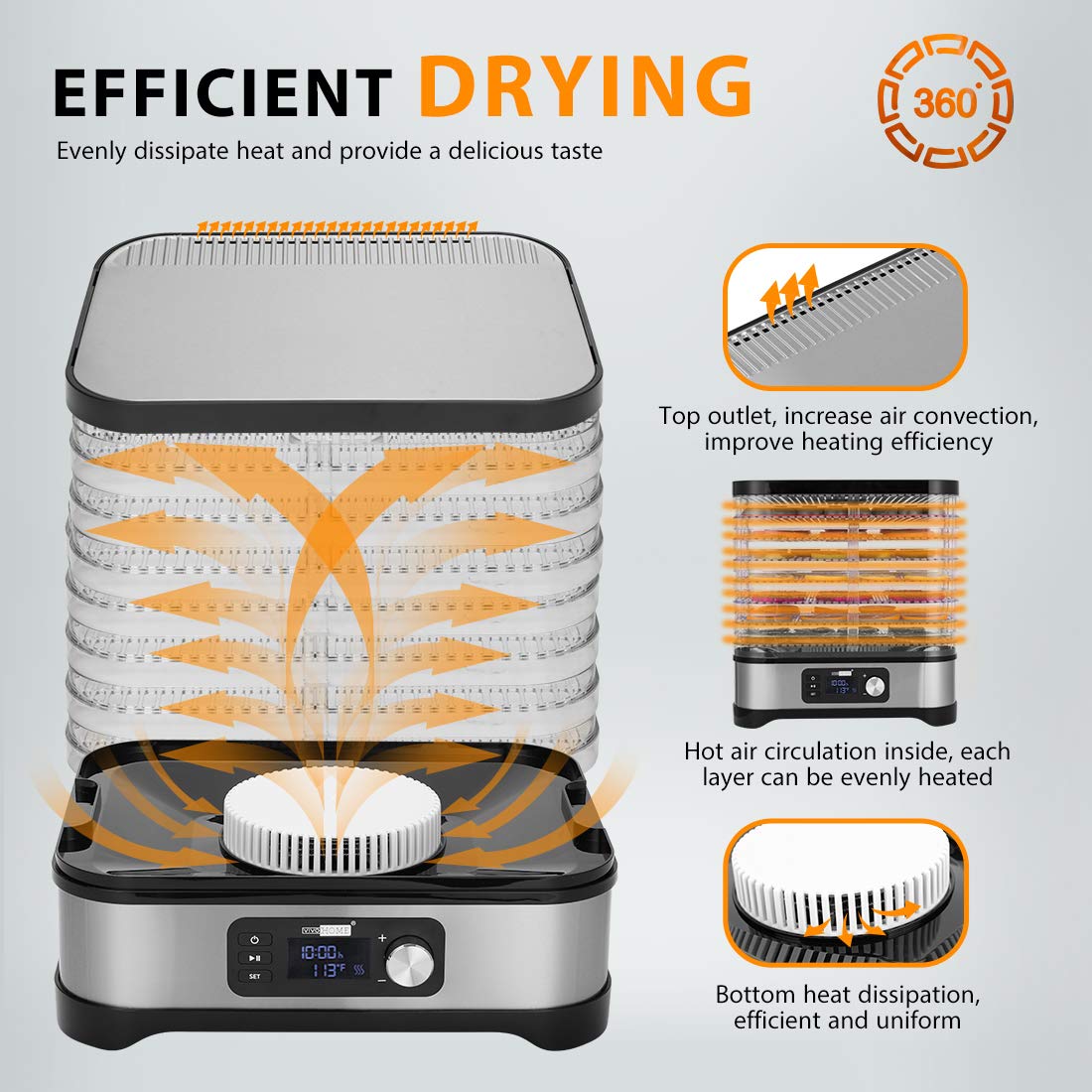 Vivohome Electric 400W 8 Trays Food Dehydrator Machine With 48H Timer And Temperature Control 95 176?, Bpa Free, Fine Meshed Plastic Sheet And Silicone Trivet Tong Included