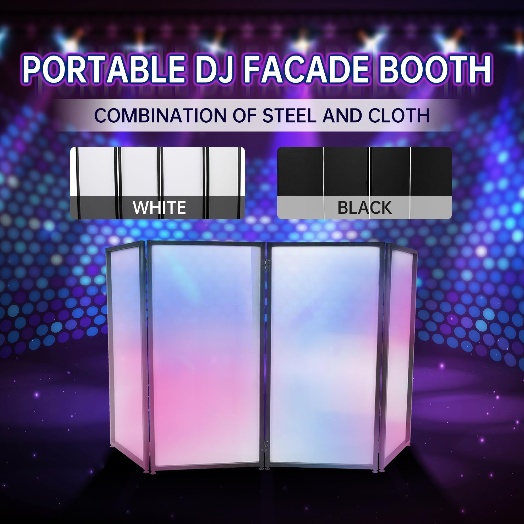 Ecotric Portable Dj Facade Booth Foldable Cover Screen With White/Black Facade+Cloth Frame Booth Steel +Travel Bag Case Projecto
