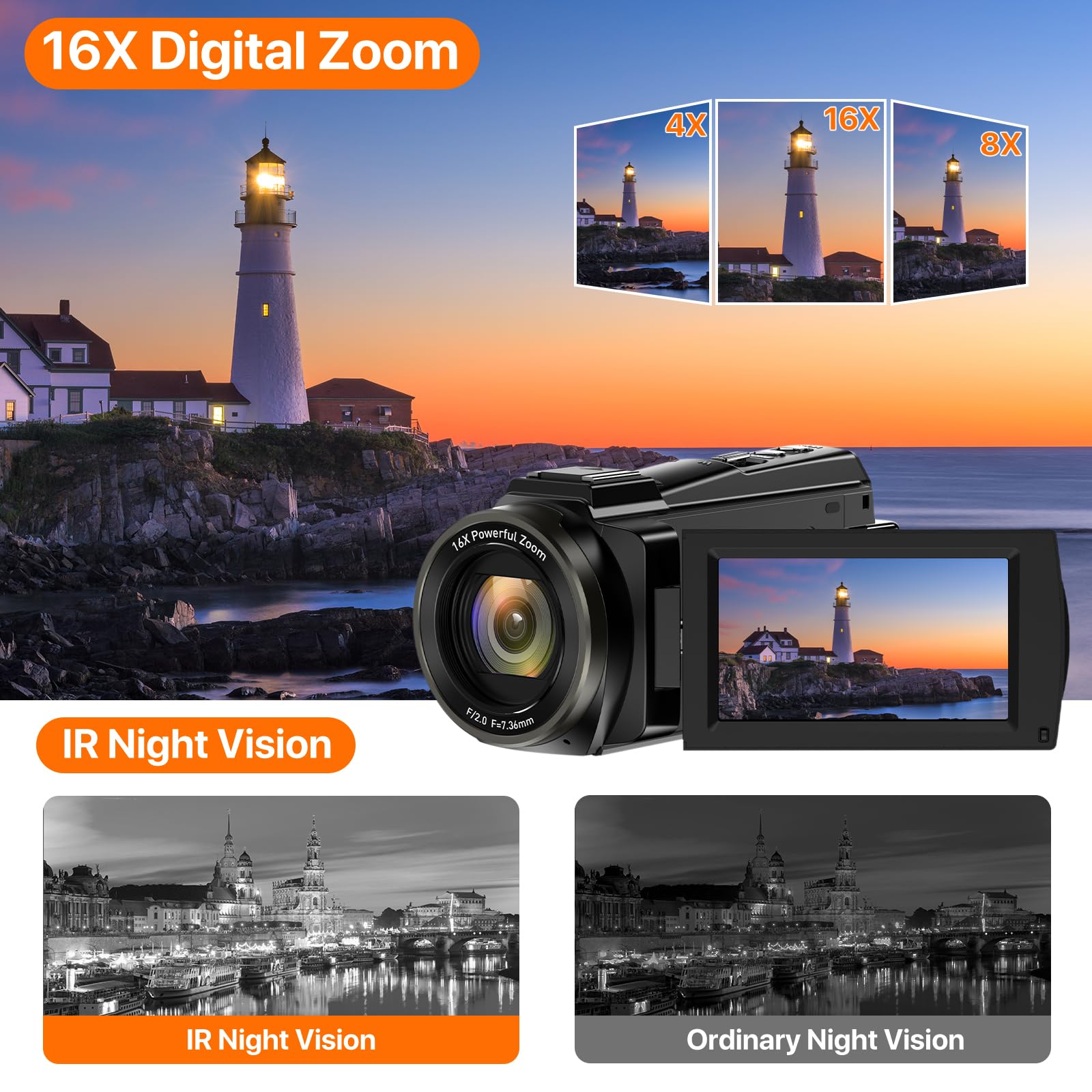 5K Video Camera Camcorder Uhd 48Mp Wifi Vlogging Camera For Youtube Ir Night Vision Anti Shake 16X Digital Zoom 3    Touch Scree