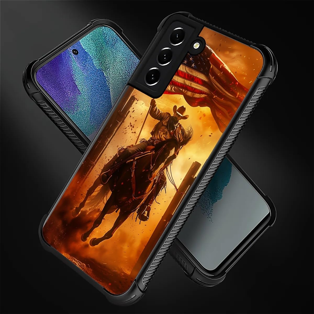 Carloca Compatible With Samsung Galaxy S22 Case, Horse American Flag Cowboy Pattern For Girl Ultra Protection Shockproof Soft Si