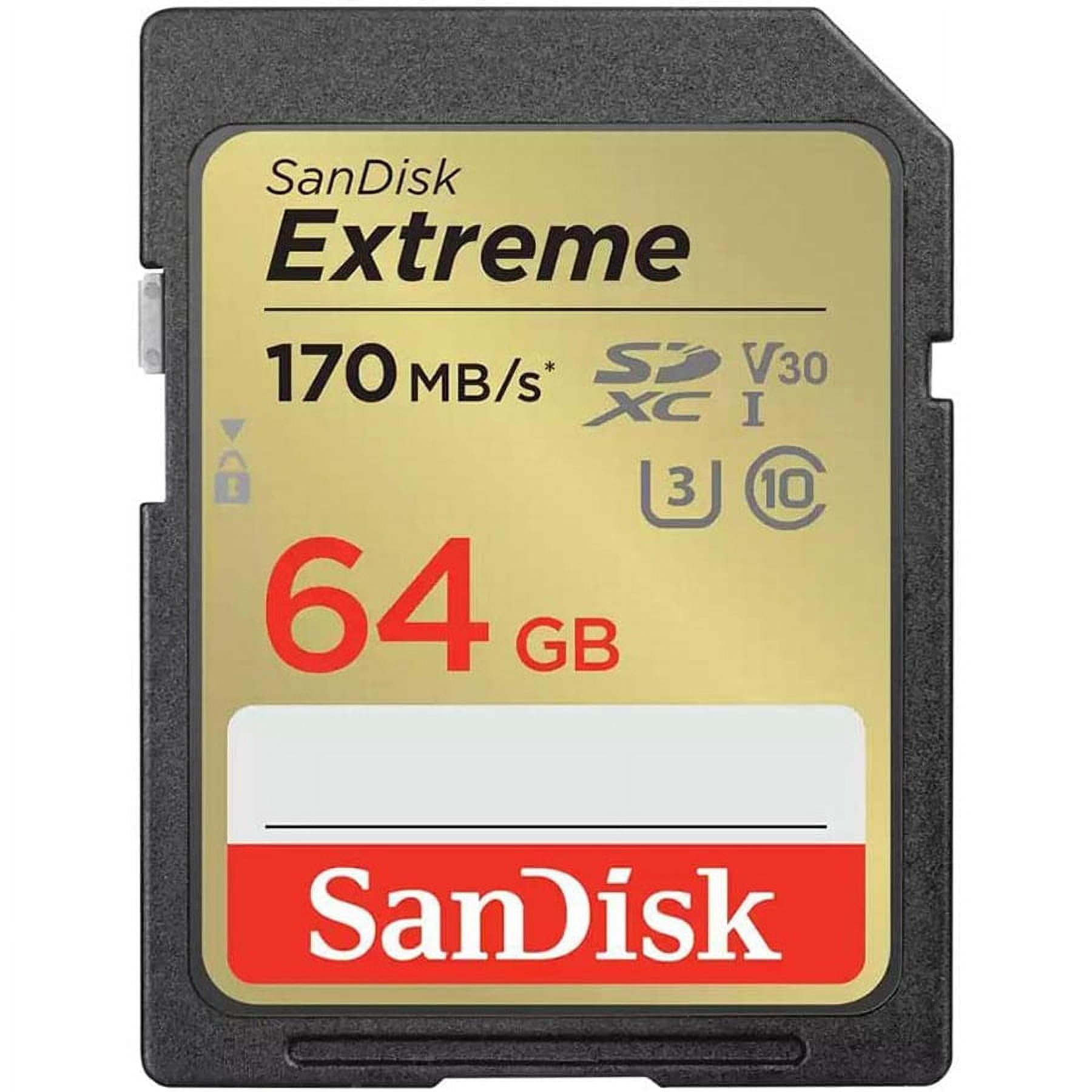 SanDisk 64GB Extreme SDXC UHSI Memory Card  C10, U3, V30, 4K, UHD, SD Card  SDSDXV2064GGNCIN