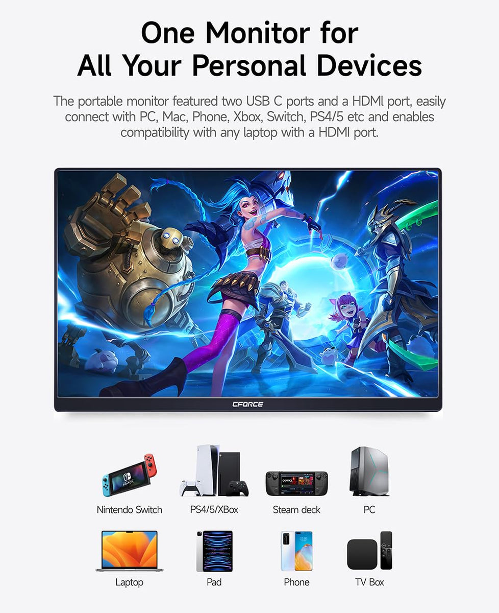 C Force Portable Monitor 15.6Inch 2.5K Qhd 2560X1440 144Hz 100% P3 Usb ...