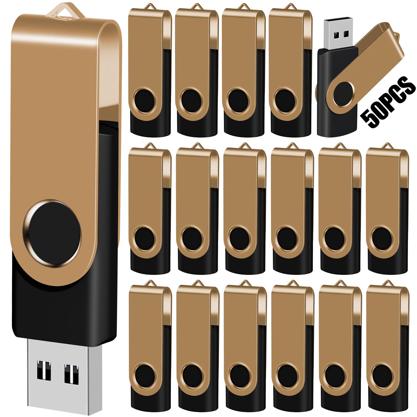 Eastbull 2Gb Usb Flash Drive Bulk Thumb Drives 50 Pack With Lanyards Usb 2.0 Jump Drive 2 Gb Memory Sticks Zip Drive Pen Drive For Storage And Backup Gold 50Pcs 2Gb