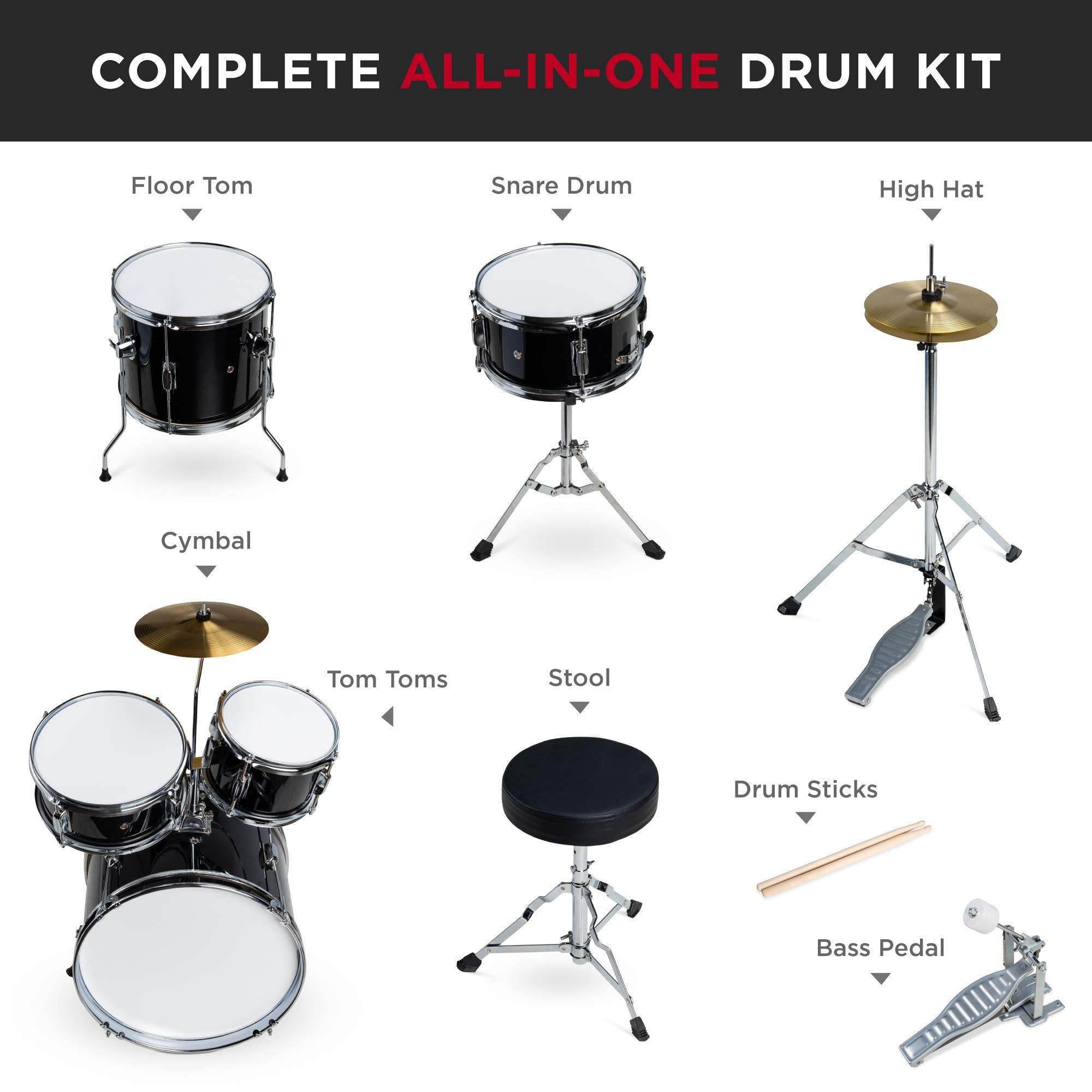 Best Choice Products Kids 5-Piece Beginner Drum Set Junior Kit, Starter Percussion W/Cymbals, Pedal, Drumsticks, Stool, Toms, Sn