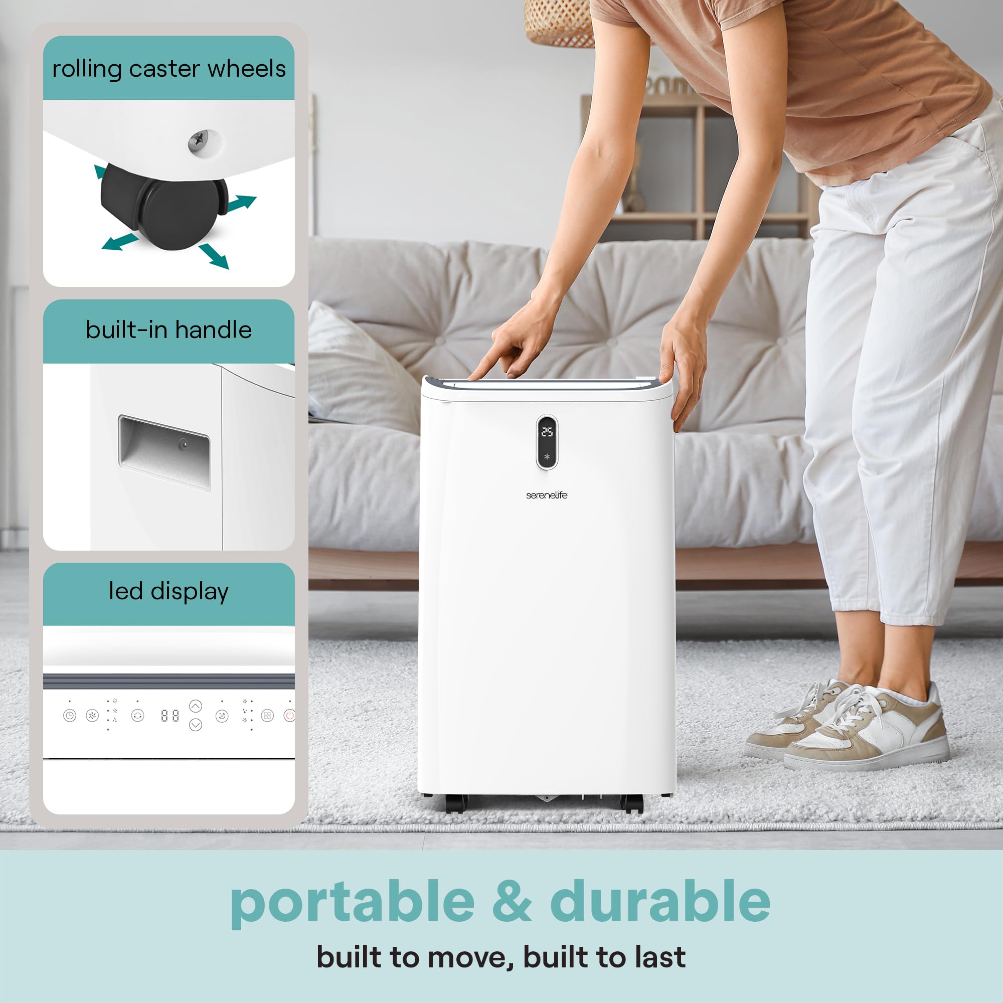 Serenelife Portable Air Conditioner, 14000 Btu (Ashrae) Compact Home A/C Cooling Unit With Built-In Dehumidifier And Fan Modes,
