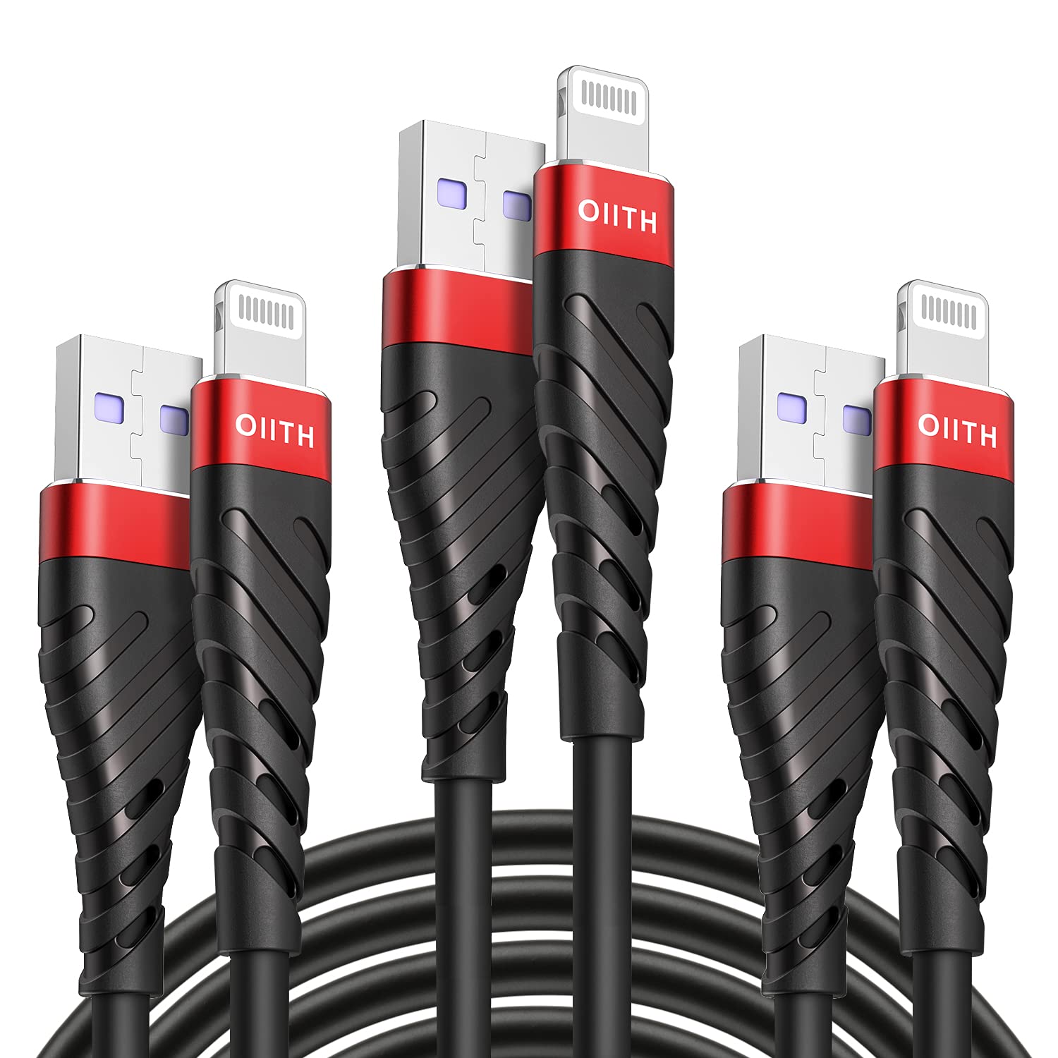 Oiith Apple Mfi Certified Iphone Charger Cable 3 Pack 10 Ft, Extra Long Lightning Charging Cord, Fast 2.4A Iphone Usb Cord Compa