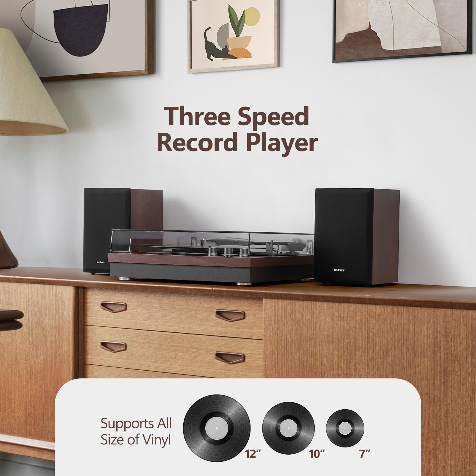 Retrospiler Record Player, 3 Speed Turntable With Two 15W External Speakers, Bluetooth Input, Aux In, Usb Playback& Lp Mp3 Recor