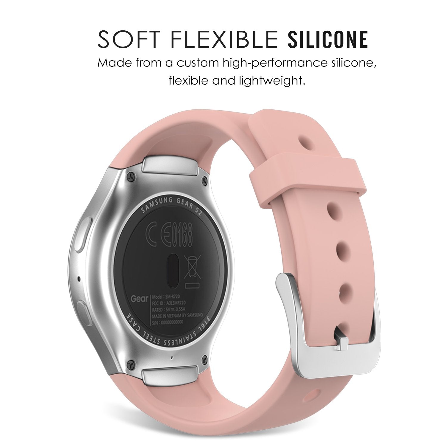 Moko Watch Band Compatible With Samsung Gear S2 (S2 Sm-R720 / Sm-R730 Only) Smart Watch, Soft Silicone Replacement Sport Band, N