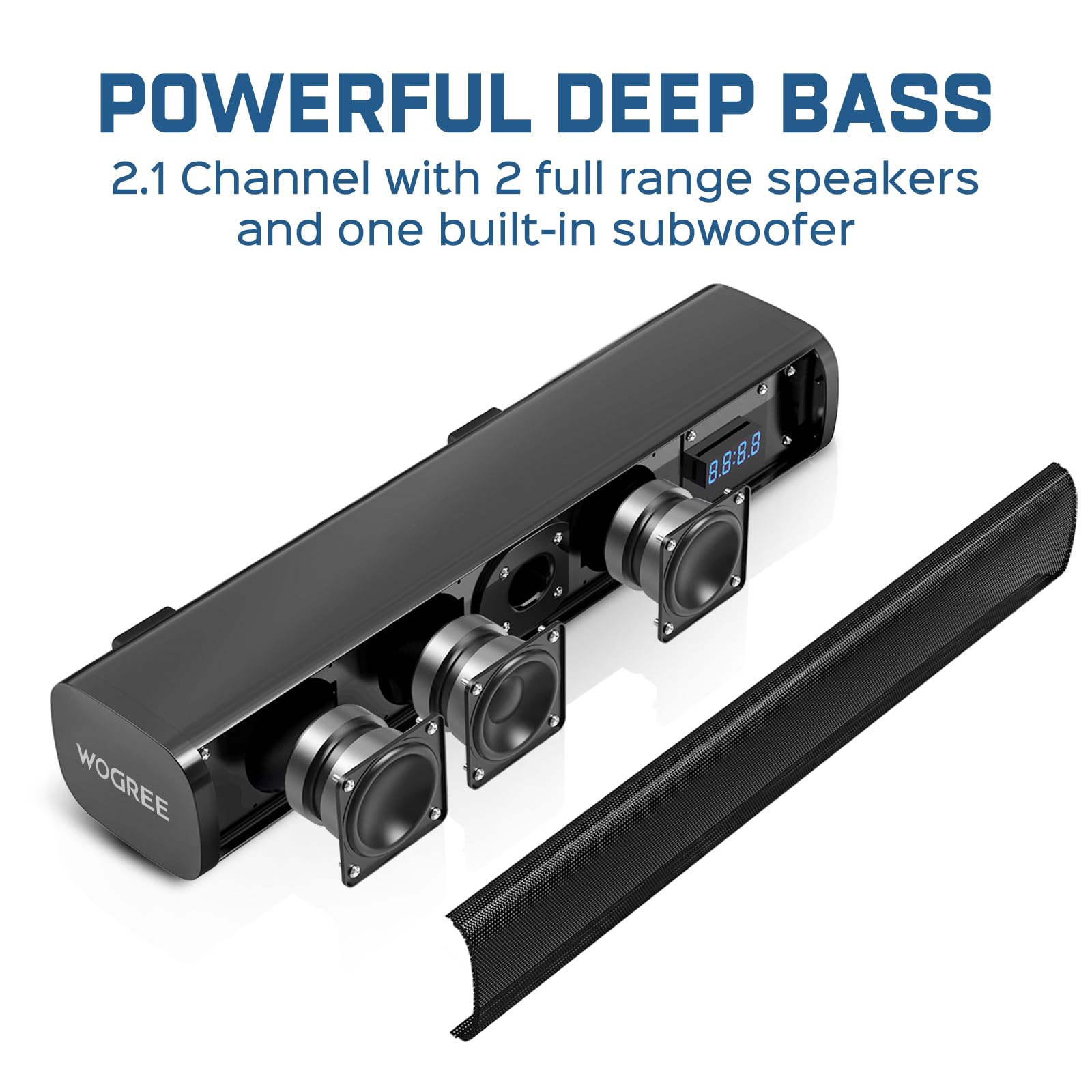 2.1Ch Sound Bar For Smart Tv With 6 Levels Voice Enhancement, Built-In Subwoofer, 16 Inches Bluetooth 5.3 Tv Soundbar Speakers W