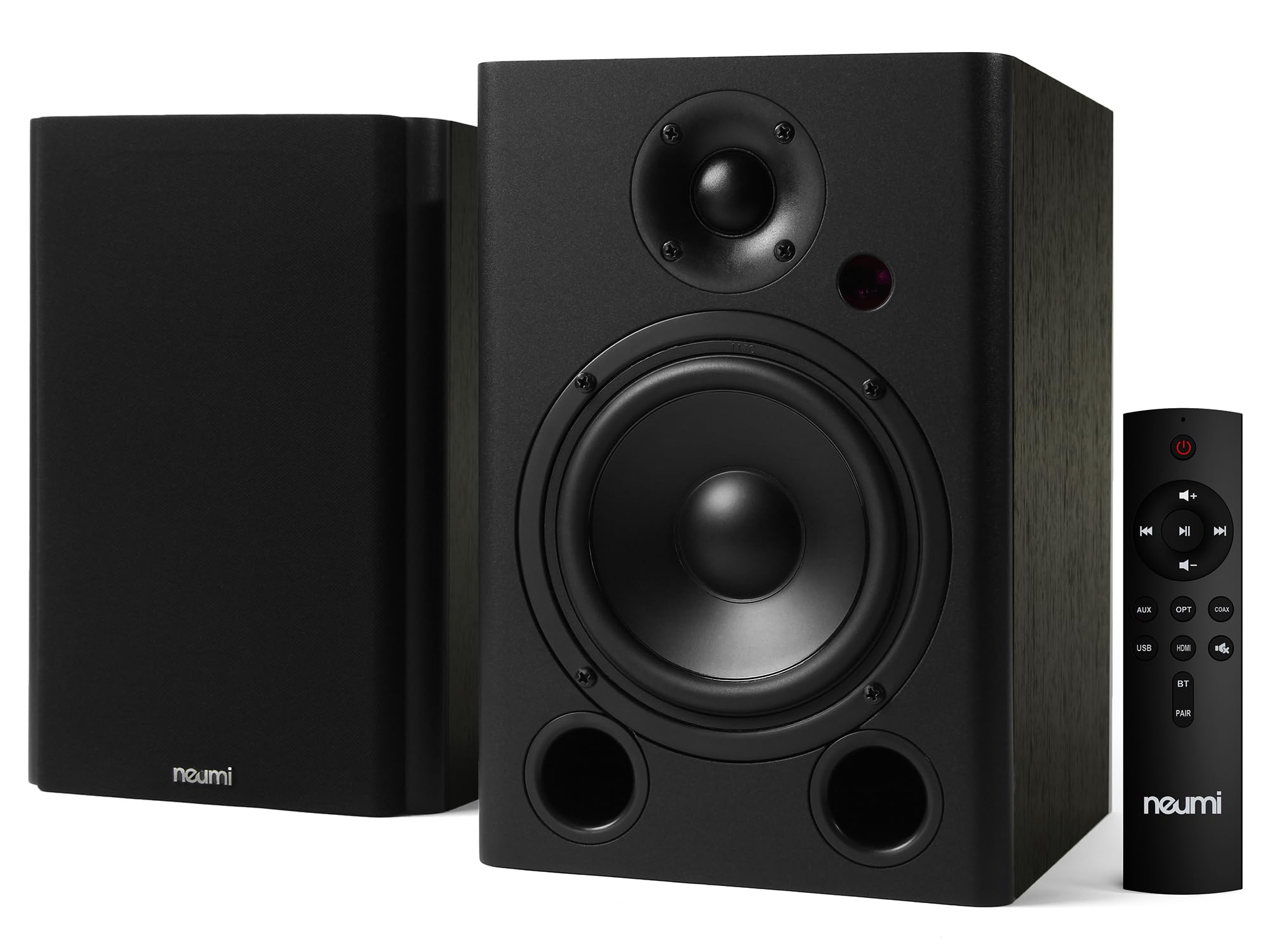 Neumi Bs5P Arc 75 Watt Powered Bookshelf Speakers, Bluetooth, Hdmi, Usb, Optical, Coaxial, Remote Control, 5 Inch Woofer, 1 Inch