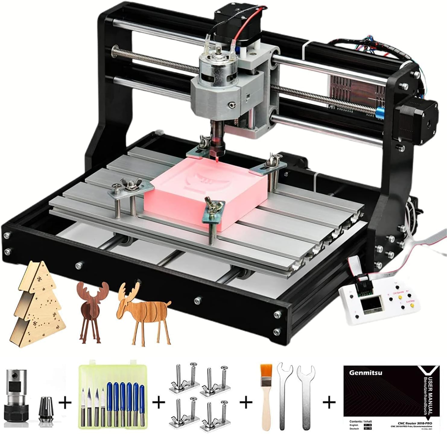 Genmitsu Cnc 3018Pro Router Kit Grbl Control 3 Axis Plastic Acrylic Pcb Pvc Wood Carving Milling Engraving Machine, Xyz Working