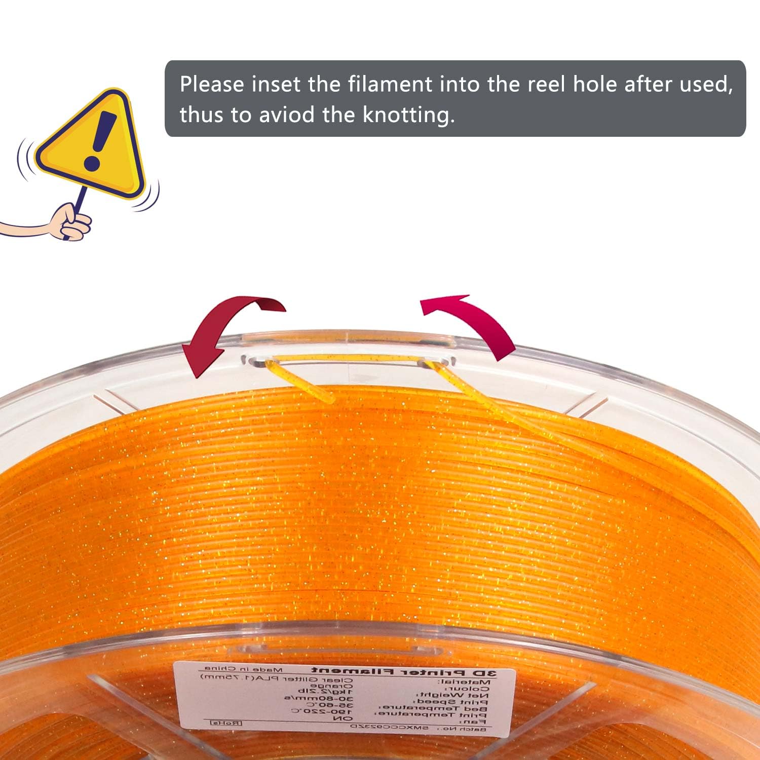 Isanmate 3D Printer Filament, Transparent Glitter Orange Pla Filament 1.75 Mm, 3D Printing Filament 1Kg/2.2Lb