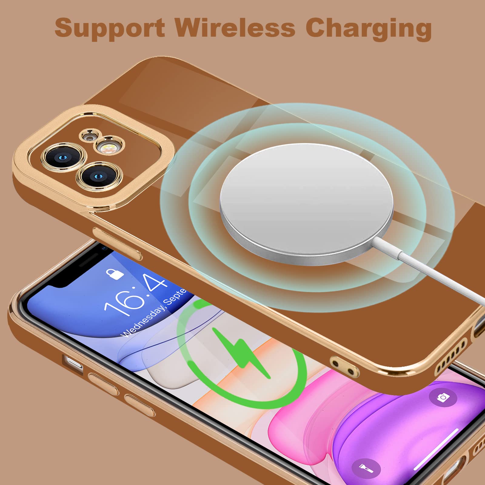 Lafunda Compatible With Iphone 11 Case Cute, Luxury Plating Case For Women Bling Gold Trim Aesthetic Soft Tpu Bumper Girly Cover