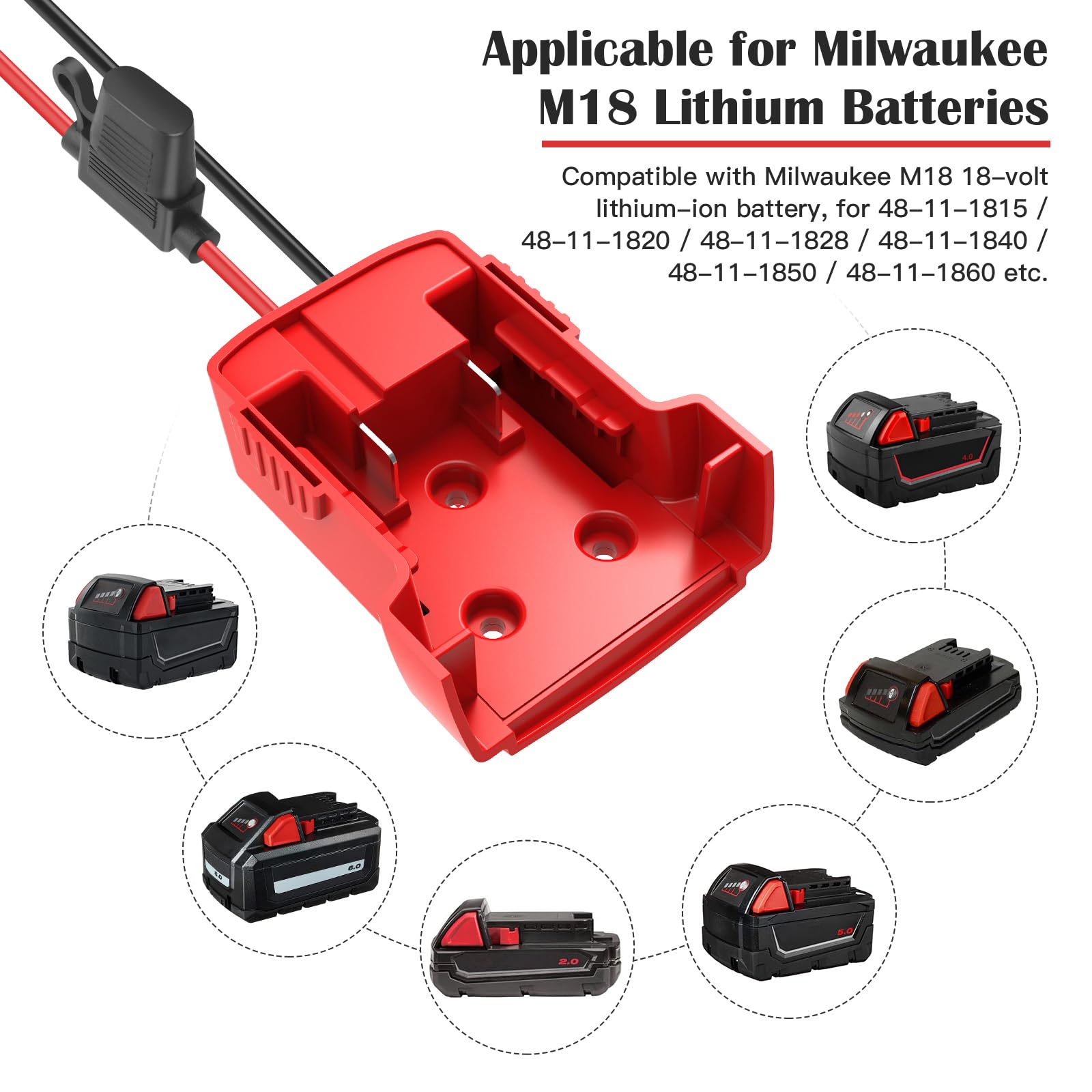 2 Packs Power Wheel Adapter For Milwaukee M18 Battery Adapter 18V Power Wheels Battery Converter With Fuses & Wire Terminals, 12