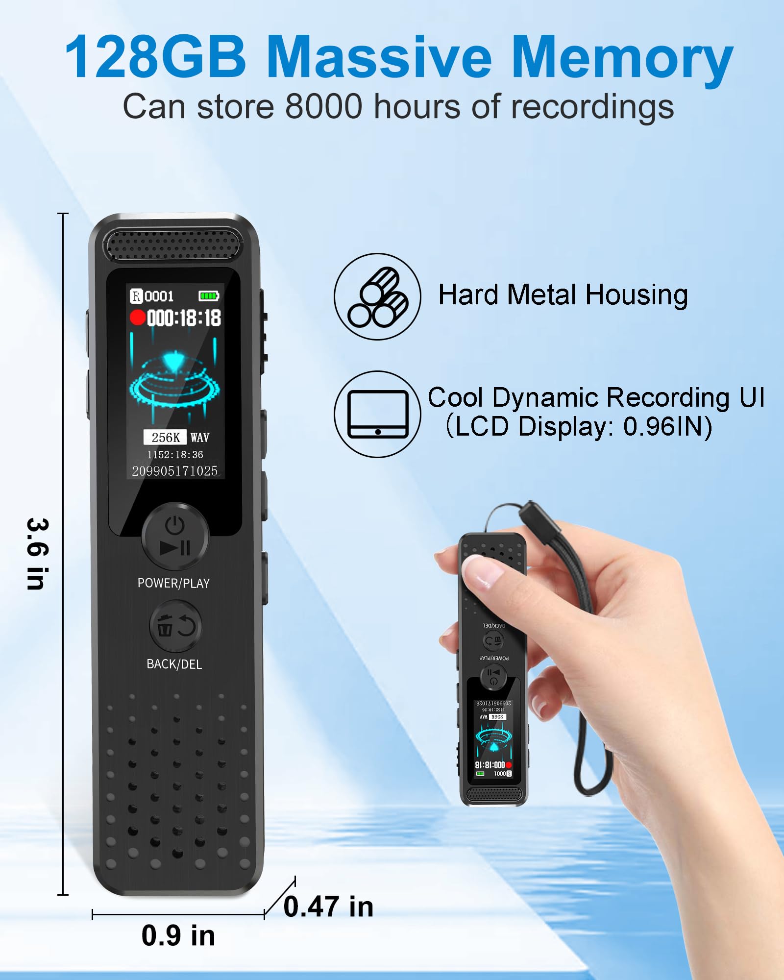 128Gb Mini Voice Recorder With 2159 Professional Noise Reduction And Up To 1536Kbps Lossless Sound Quality, Voice Activated Reco