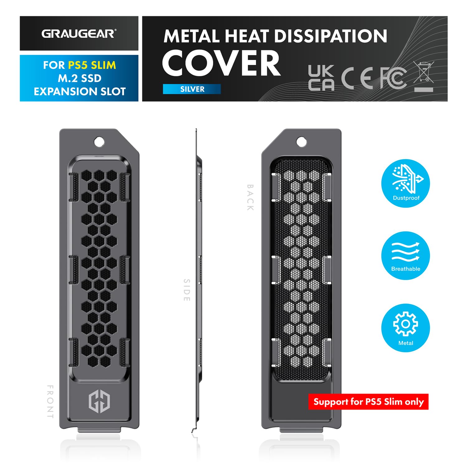 Graugear Metal Heat Dissipation Cover For Ps5 M.2 Ssd Expansion Slot | Fit For Playstation 5 Nvme Ssd W/Heatsink | New Breathabl