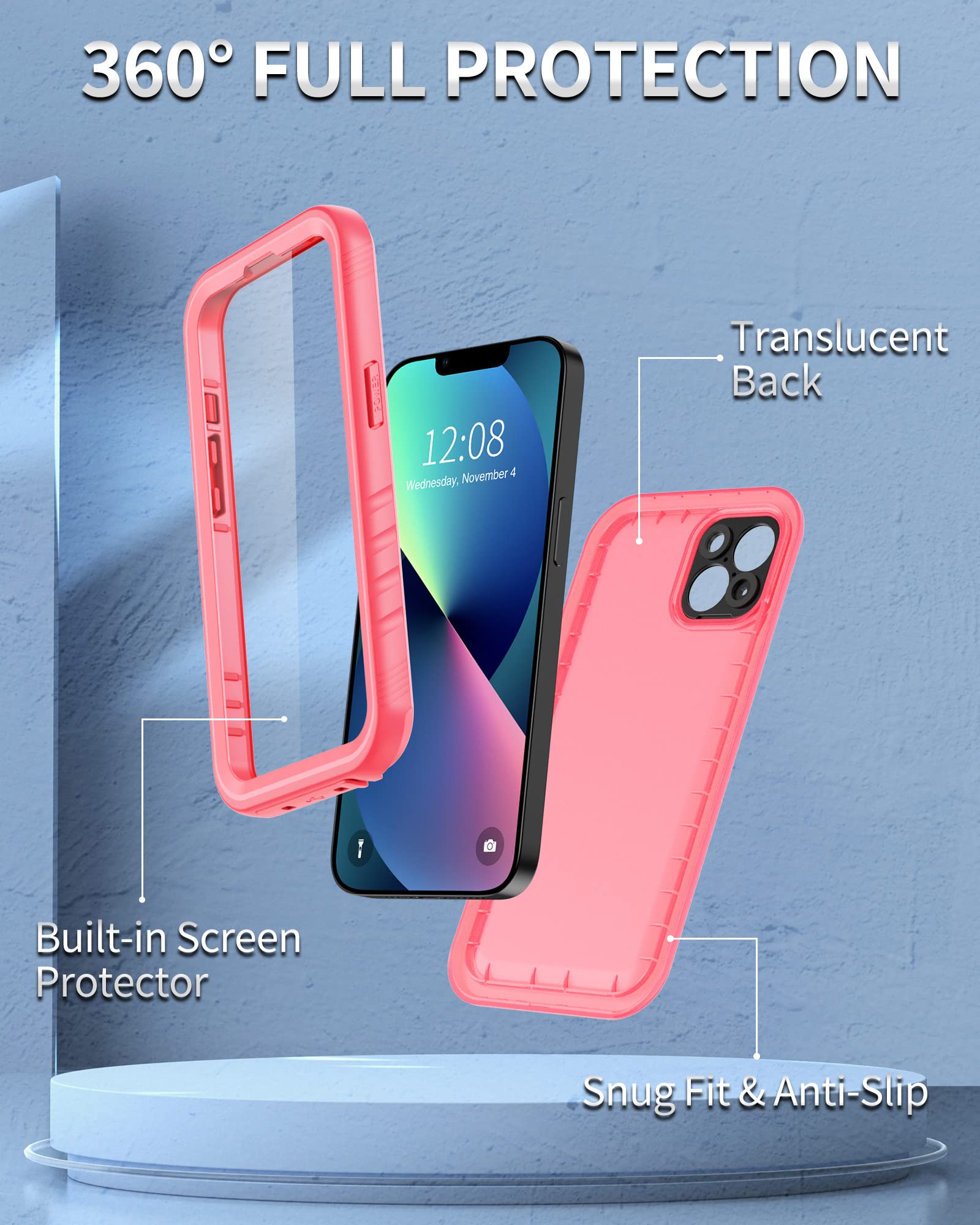 SPORTLINK iPhone 13 Waterproof Shockproof Full Body Protective Case 6.1 Inch Pink