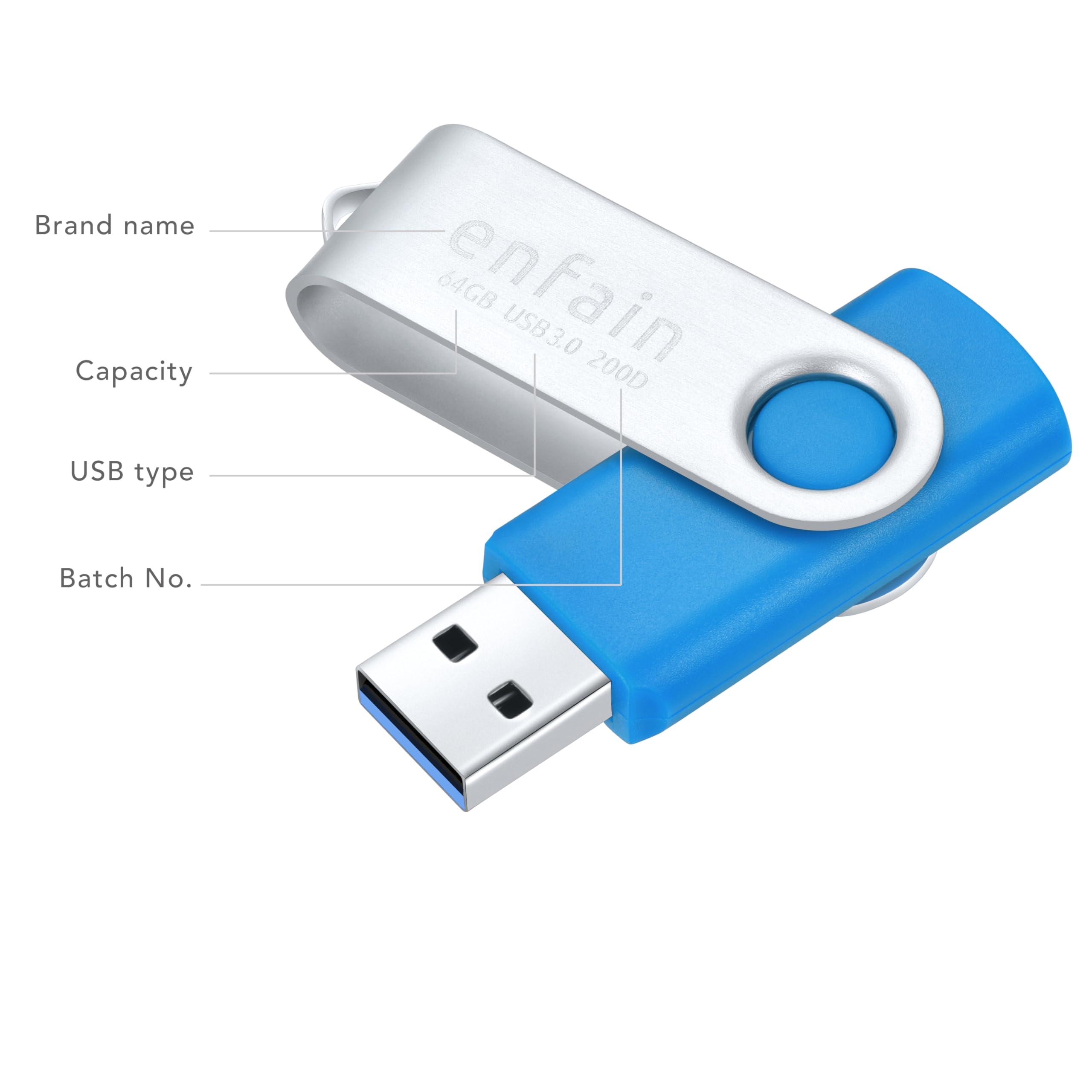 Enfain Usb 3.0 64Gb Flash Drives 2 Pack, Black Blue