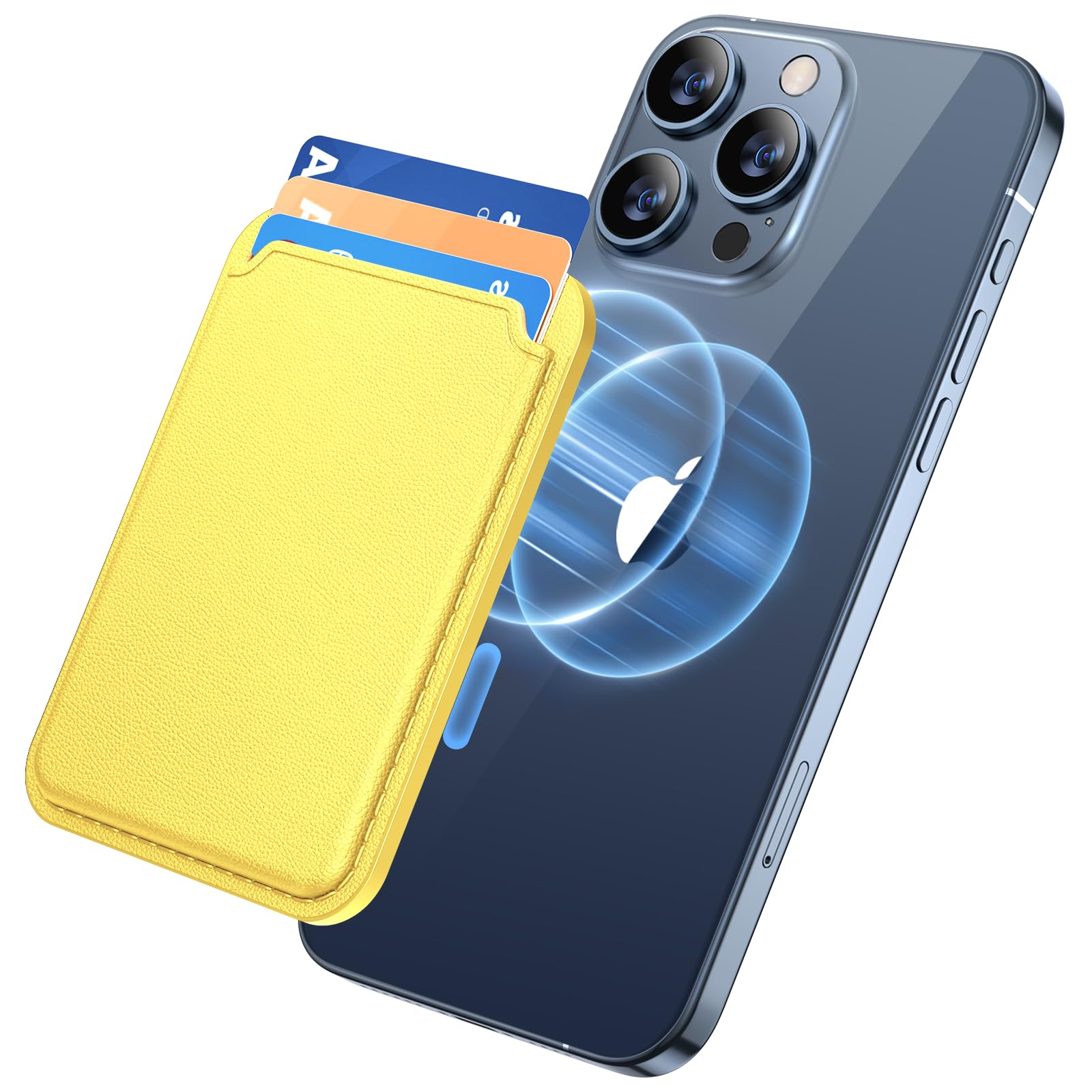 Miracase Magnetic Wallet, Compatible With Magsafe Wallet, 3 Card Holder, For Iphone 15/14/13/12 Series,Lemon