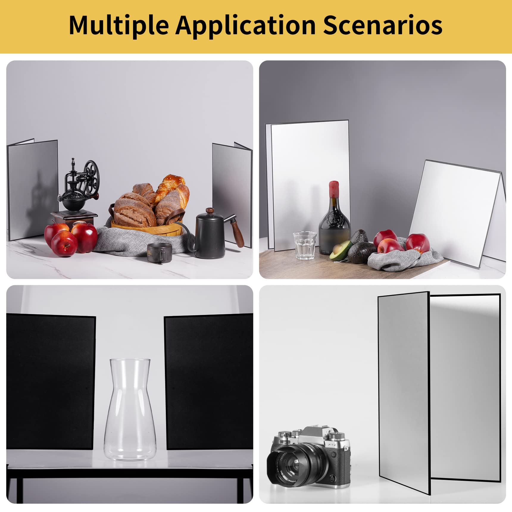 Meking 3 In 1 Photography Reflector Cardboard, 12 X 8 Inch Folding Light Diffuser Board For Still Life, Product And Food Photo S